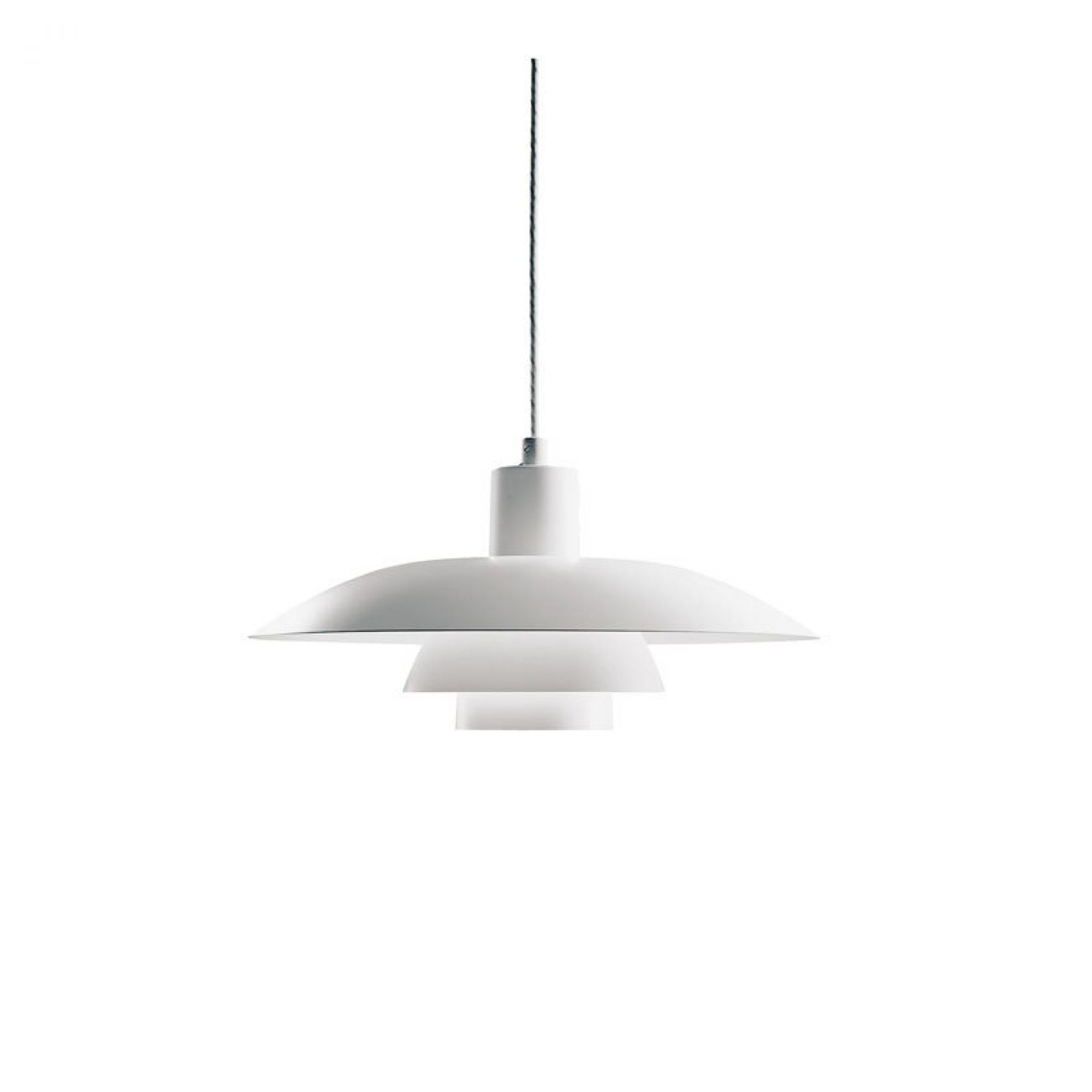 Weiße PH 4/3 Pendelleuchte von Louis Poulsen, Design-Klassiker für stilvolle Beleuchtung.