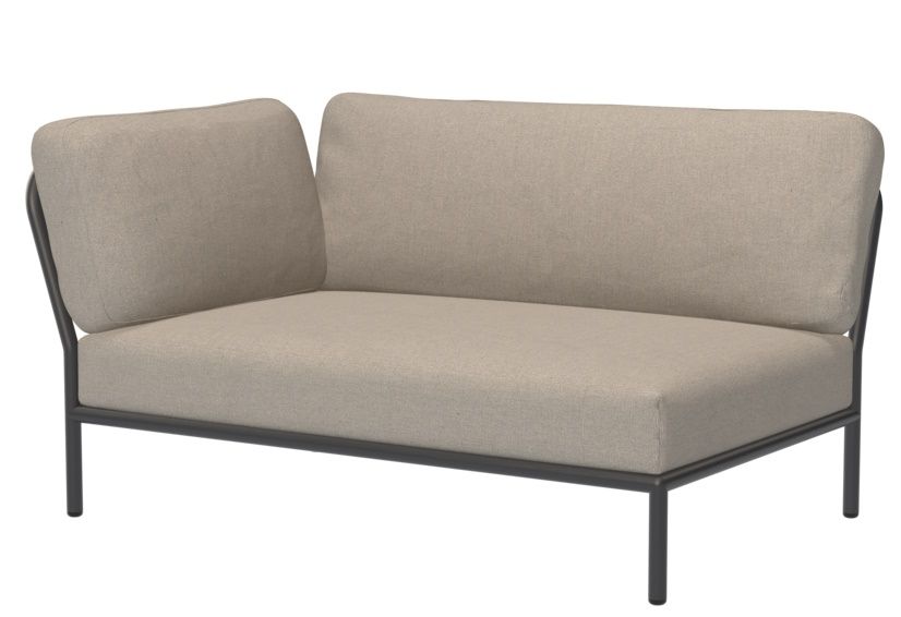 Houe Level Outdoor Sofa Ecke links, modernes Gartensofa mit beigen Polstern und dunklem Metallgestell.