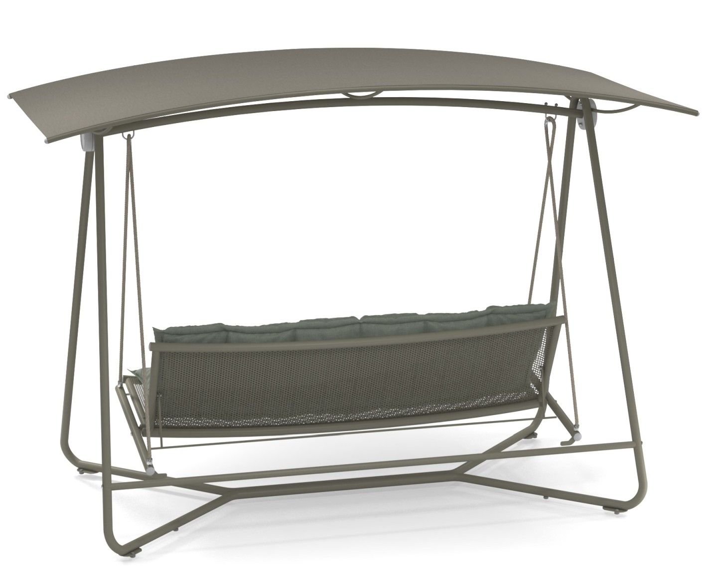 Reel Rocking Sofa: Elegantes Outdoor Schaukelsofa mit Sonnendach und bequemen Polstern in Grau.