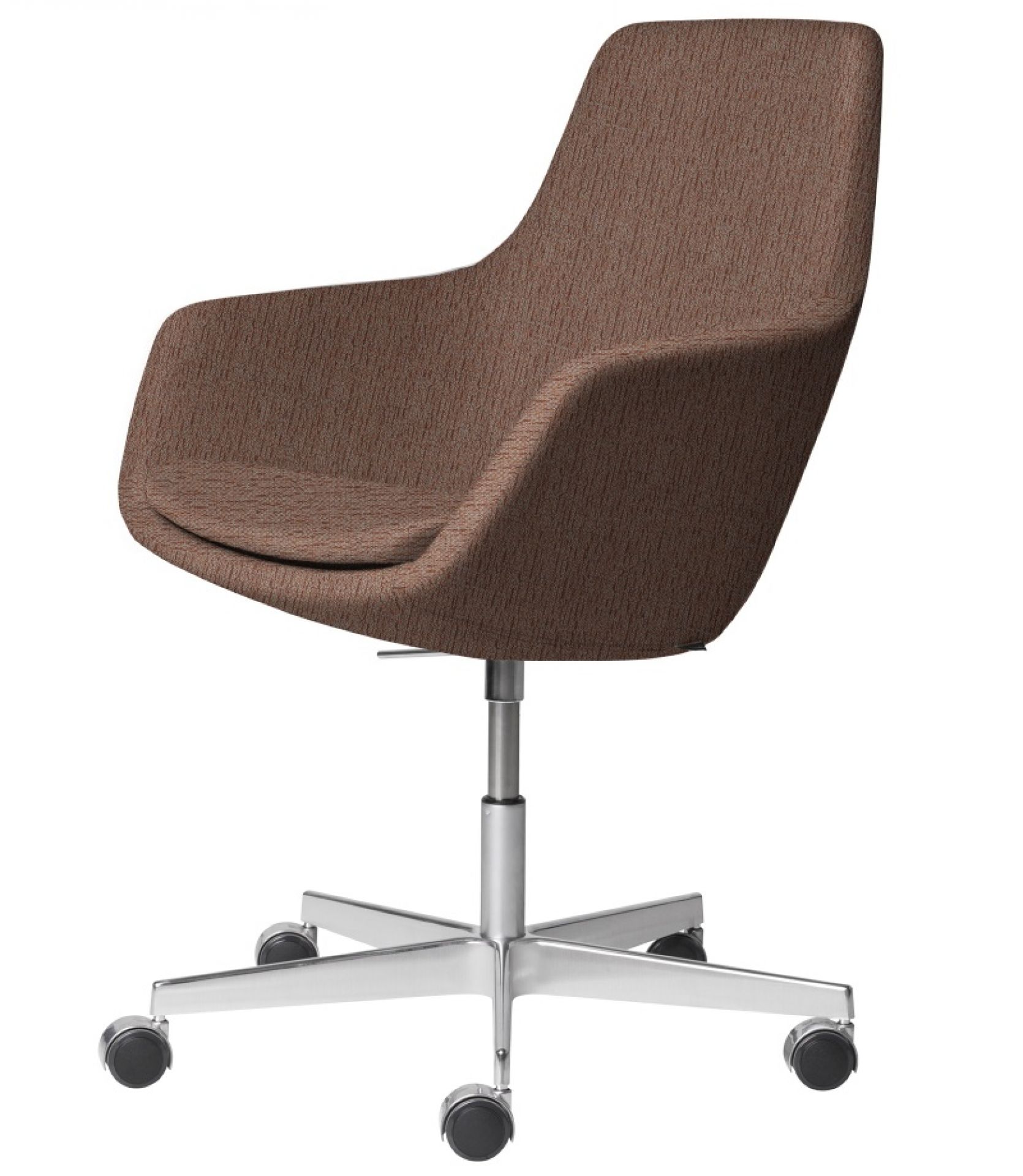 Brauner Little Giraffe Drehstuhl von Fritz Hansen mit abnehmbarem Bezug und Rollenfuß.