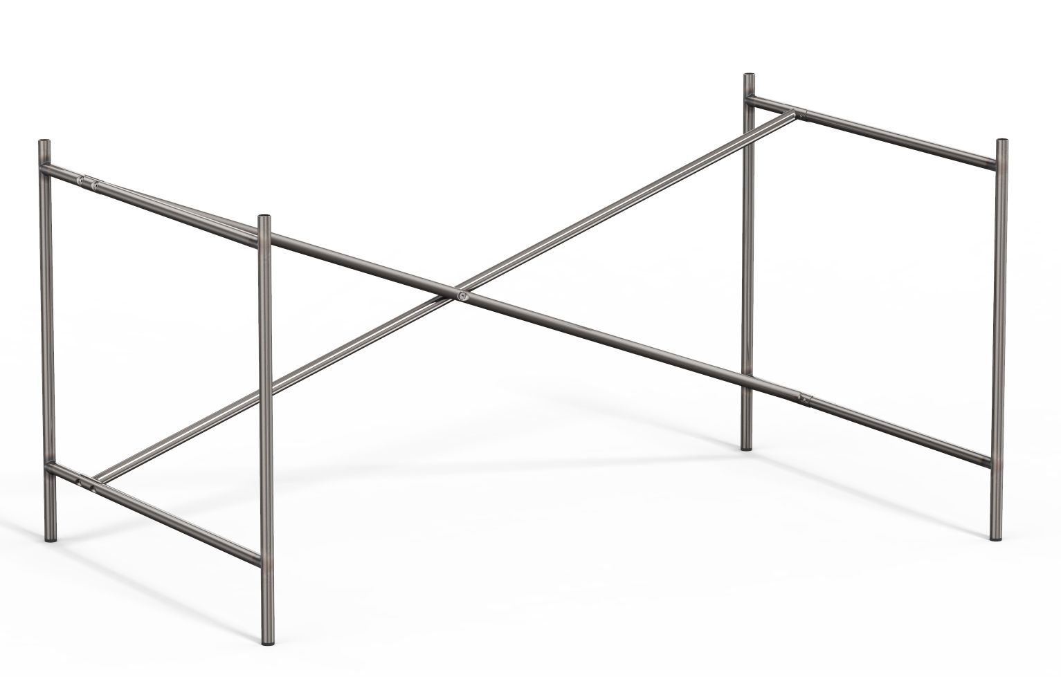 Detailaufnahme des Eiermann Tischgestells von Richard Lampert, minimalistisches Design aus verchromtem Stahlrohr.