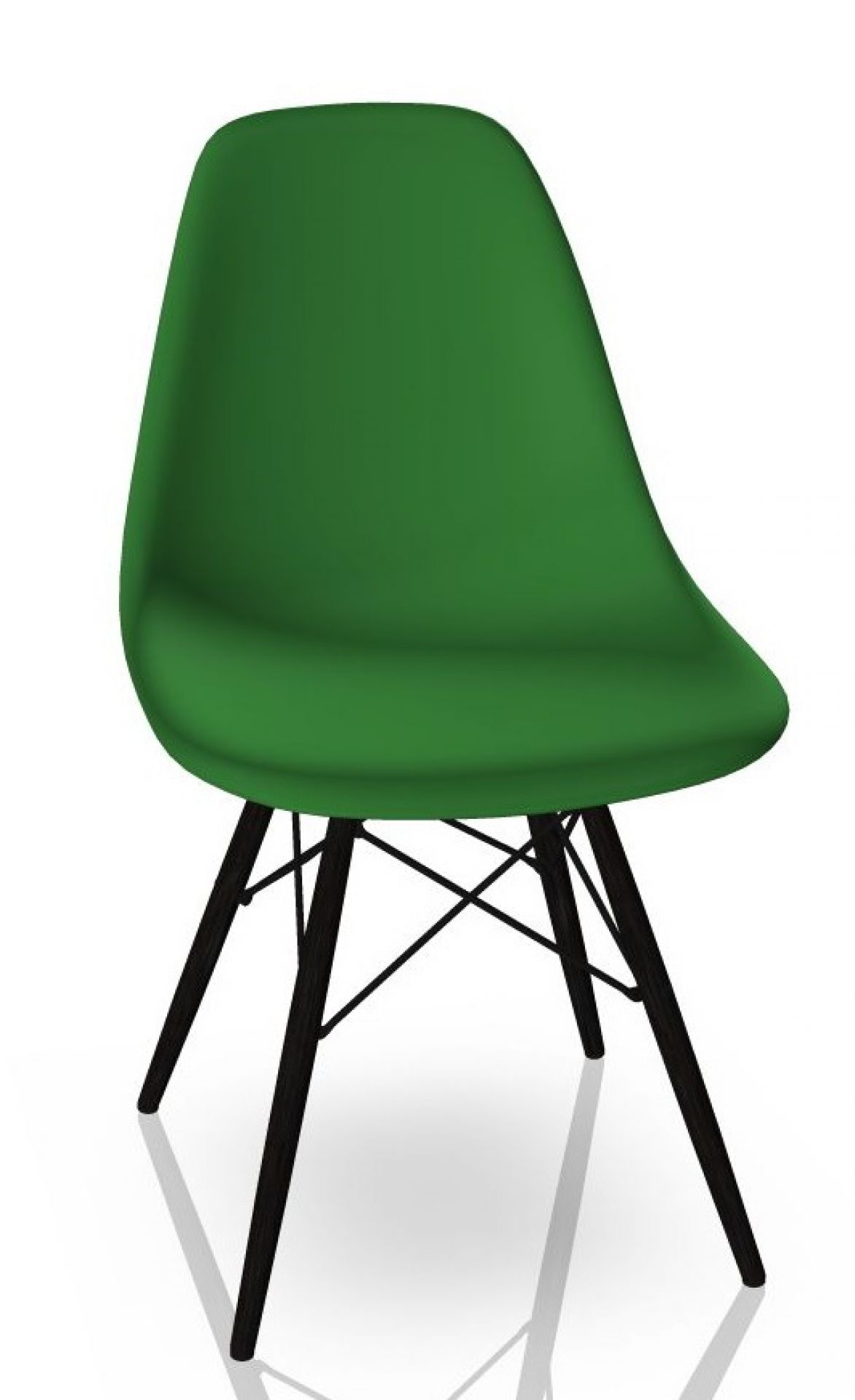Grüner Eames Plastic Side Chair DSW mit Ahorn-Gestell und schwarzen Beinen von Vitra.