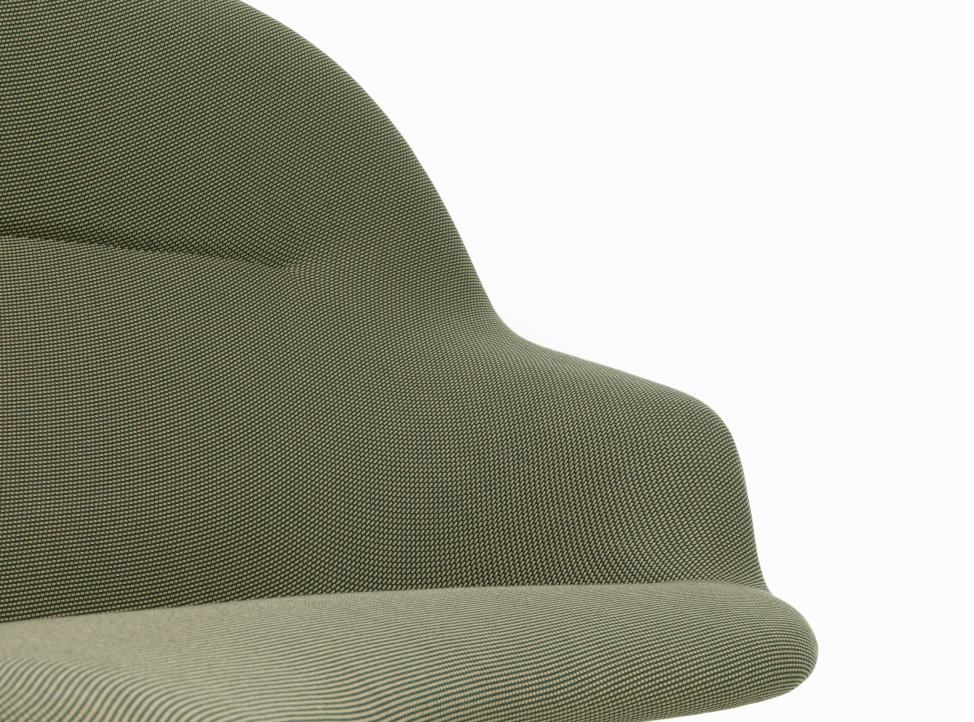 Detailaufnahme des olivgrünen Vitra Abalon Sofas mit Textilbezug, modernes Design für Wohnzimmer.