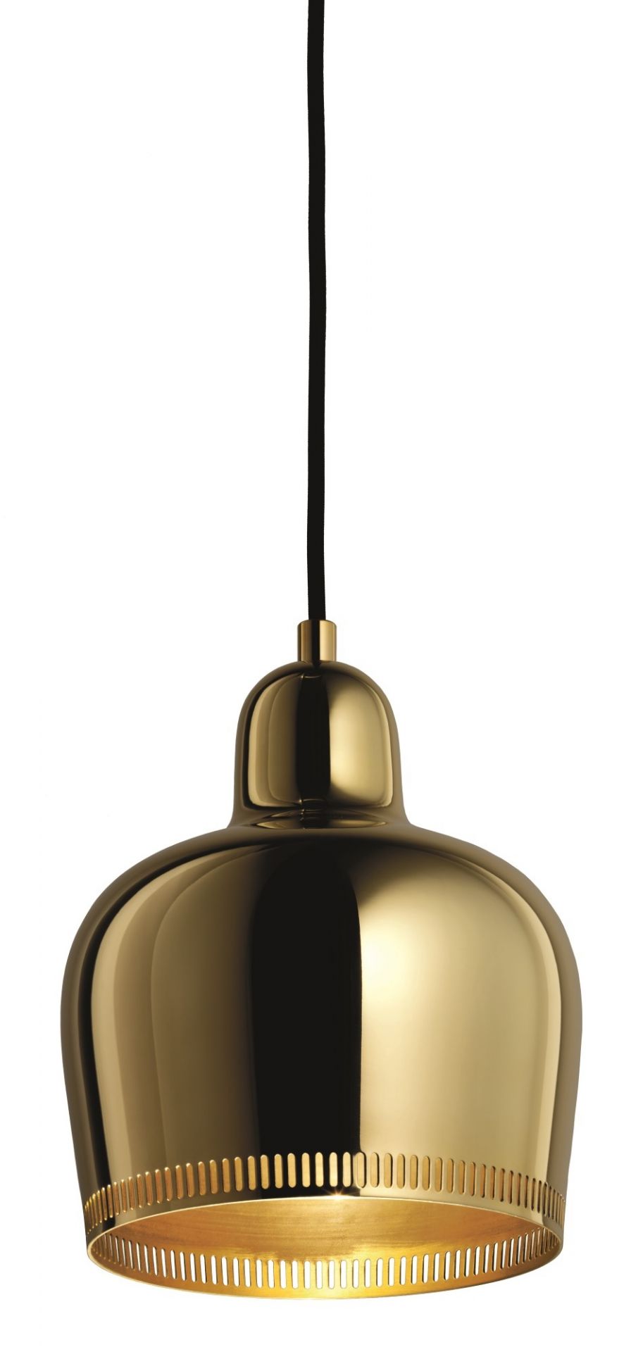 Nahaufnahme der A330S Golden Bell Hängeleuchte von Artek in Savoy Messing.