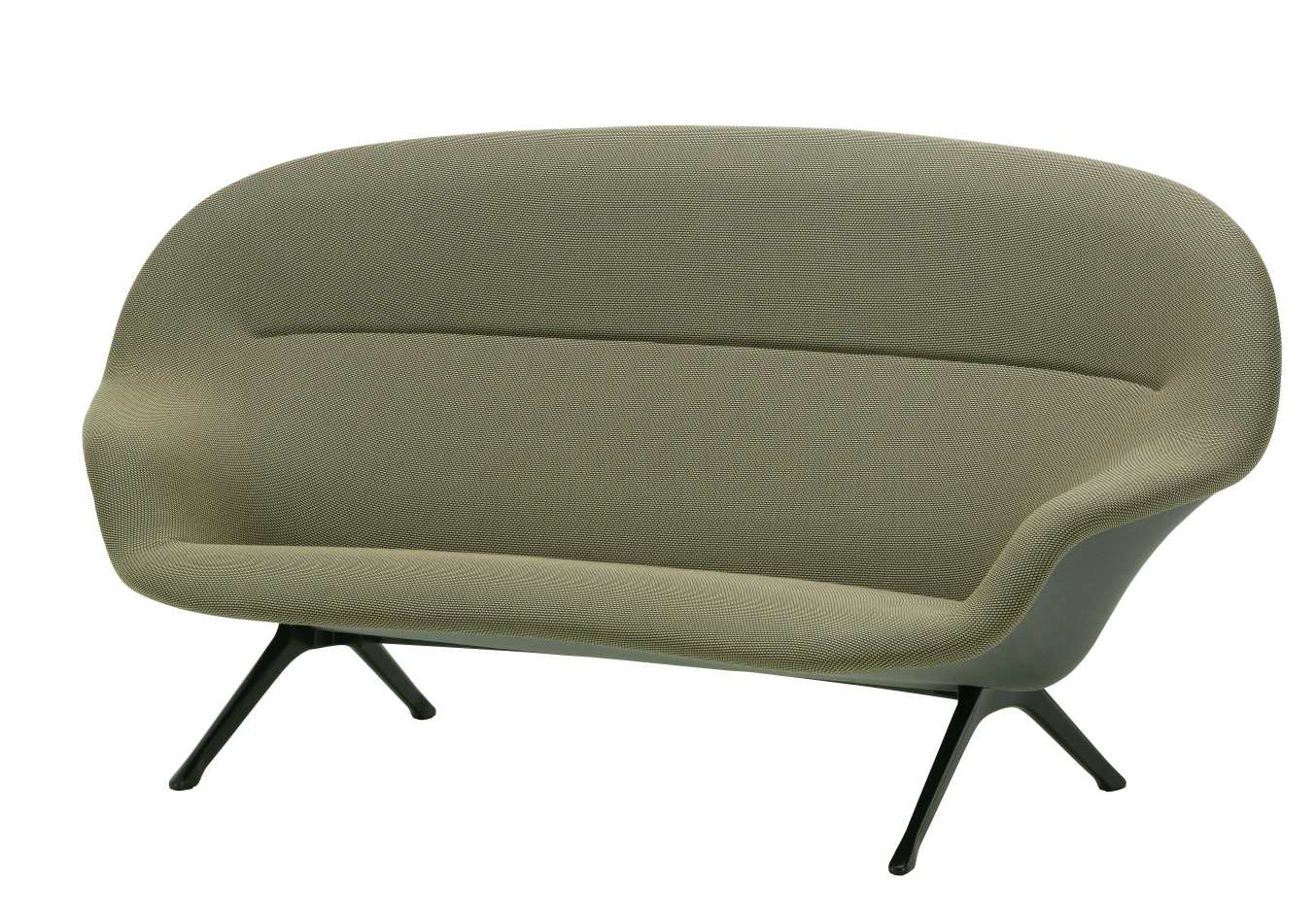 Abalon Sofa von Vitra, modernes 2-Sitzer Sofa mit olivgrünem Stoffbezug und schwarzem Fußgestell.