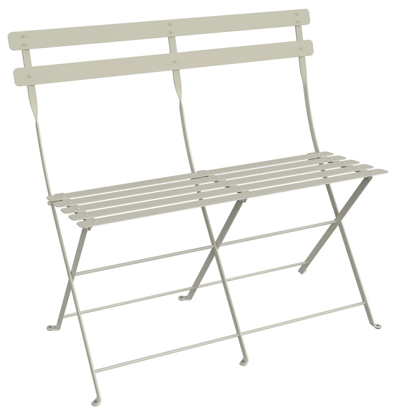 Bistro Klappbank für den Außenbereich, 2-Sitzer Gartenbank aus Metall in Hellgrau, ideal für Balkon und Terrasse.