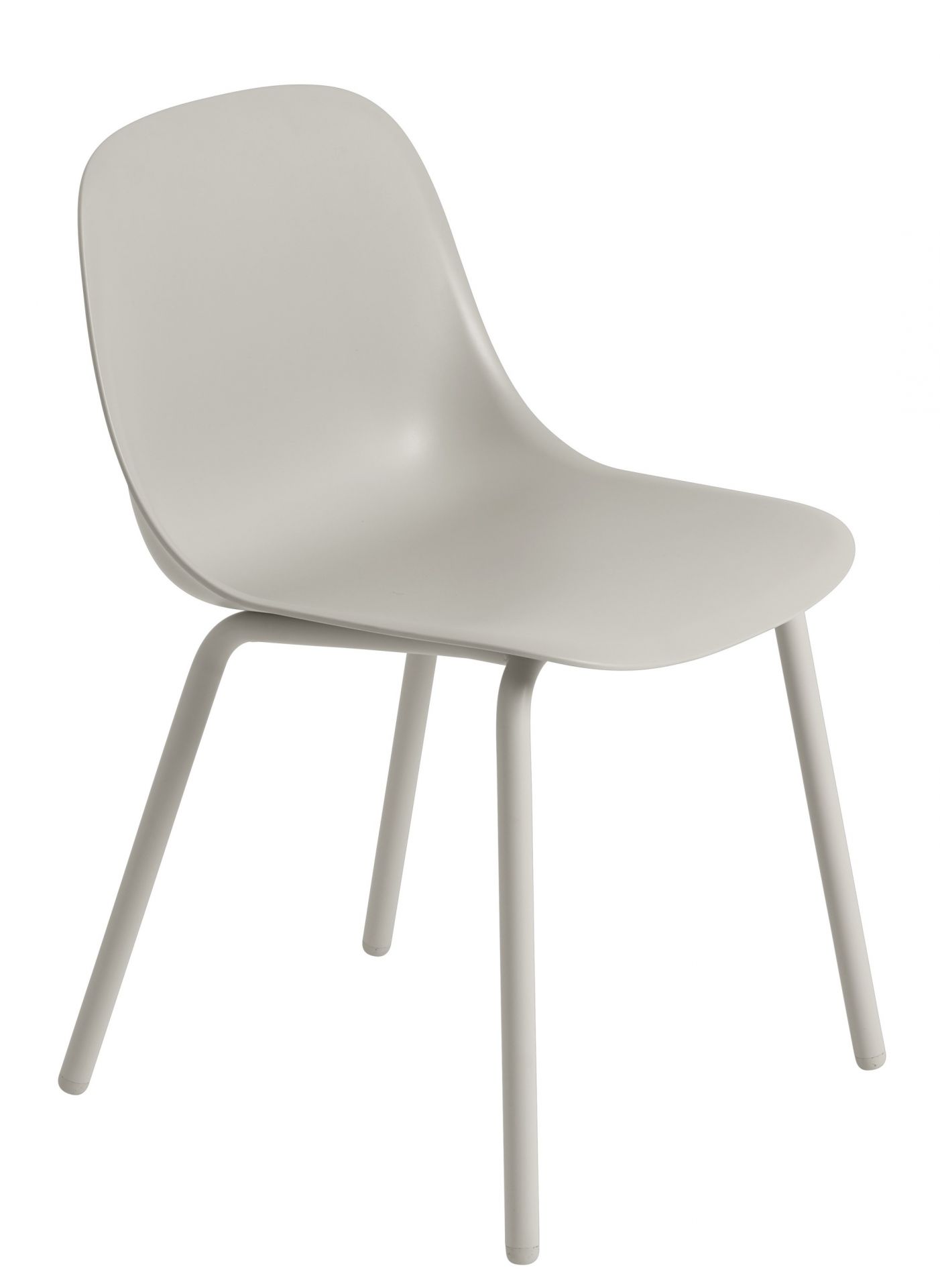 Muuto Fiber Outdoor Sidechair Stuhl in Grau, moderner Gartenstuhl mit vier Beinen.