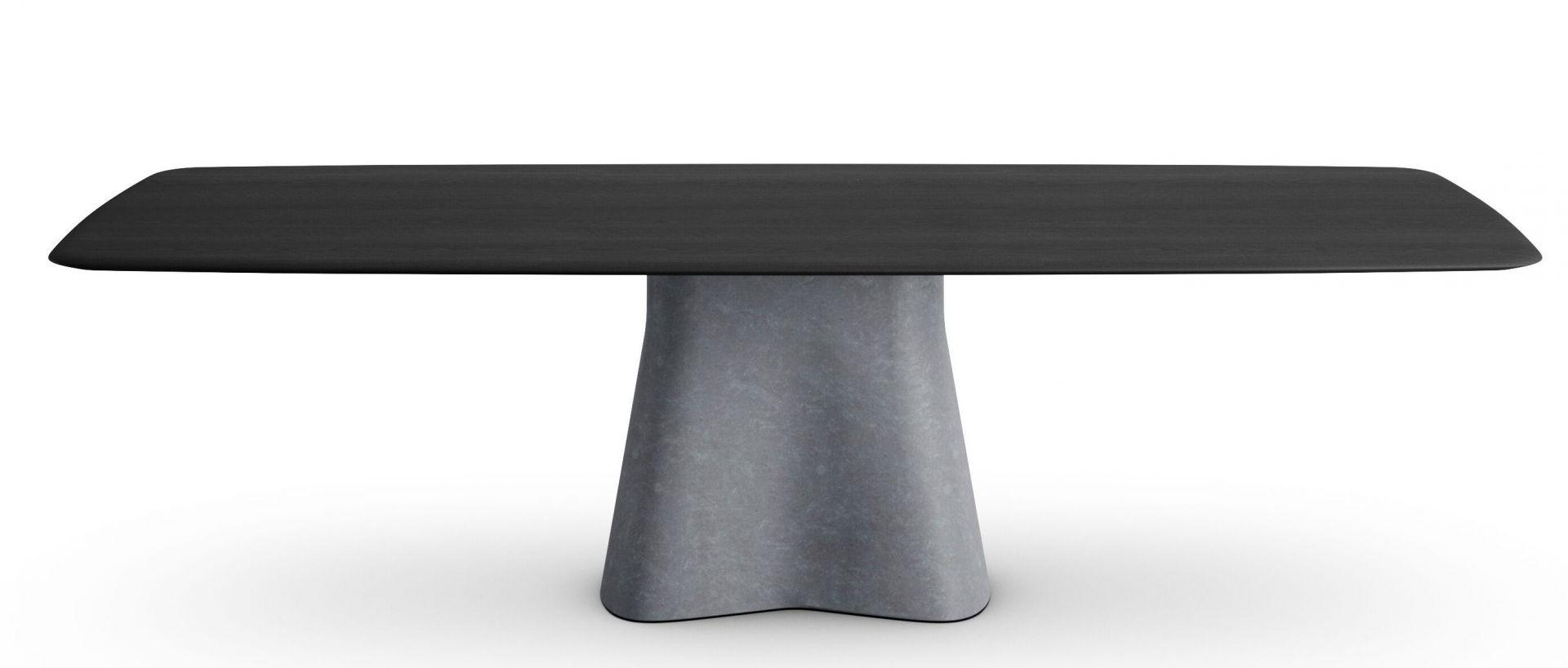 Temno Esstisch von Walter Knoll mit dunkler Tischplatte und grauem, massivem Betongestell.
