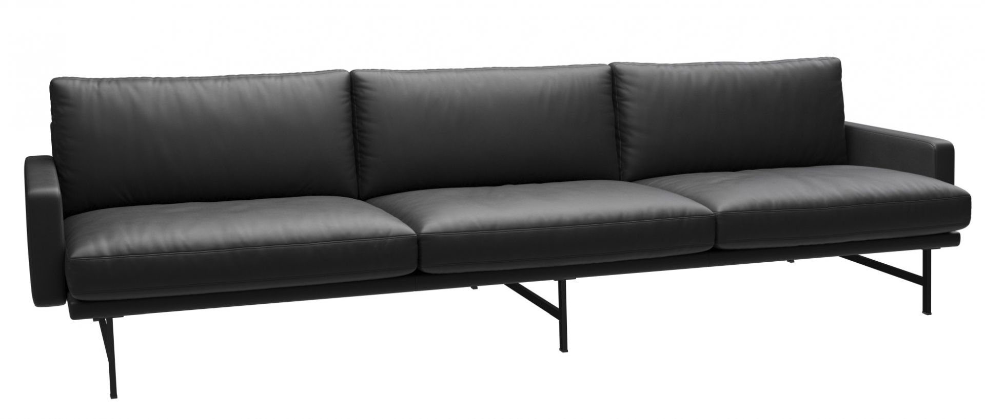 Schwarzes Lissoni Sofa von Fritz Hansen, modernes Design mit Lederbezug und filigranen Metallfüßen.