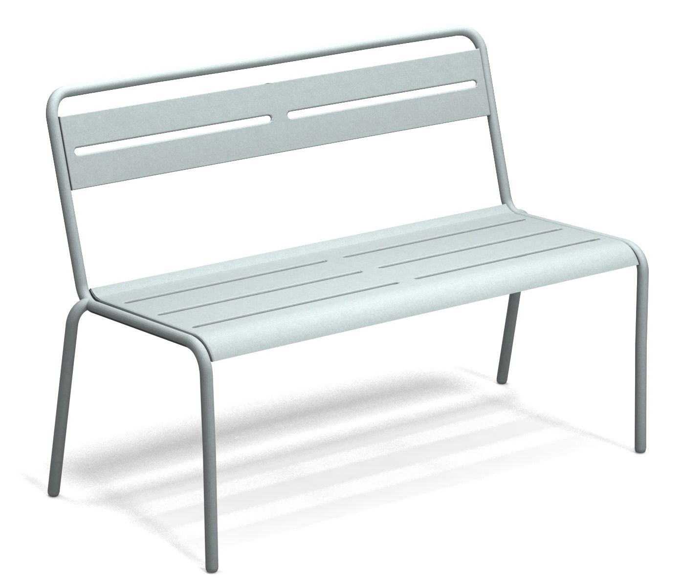 Weiße Emu Star Bank für den Außenbereich, moderne Gartenbank aus Metall.