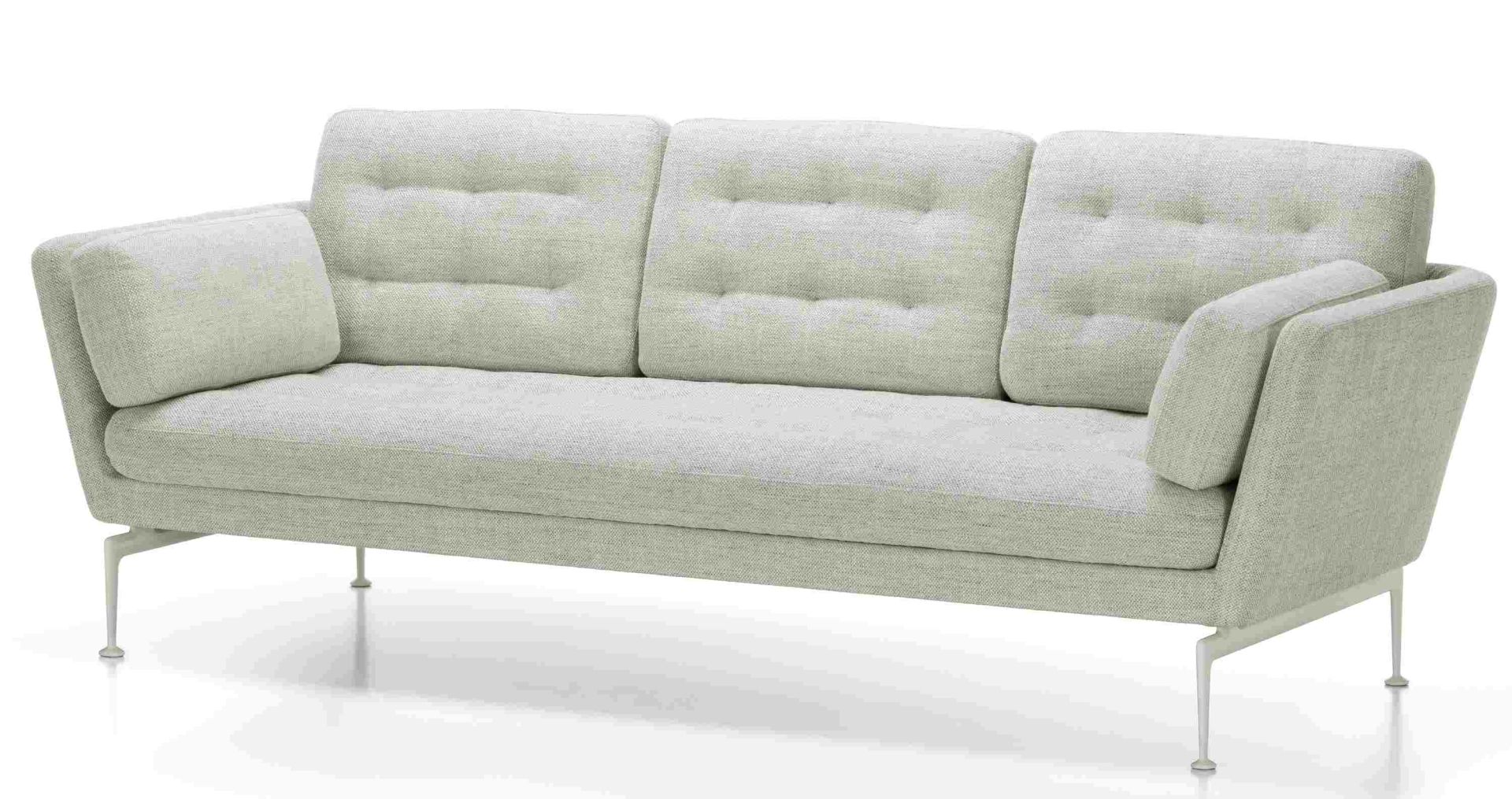 Vitra Suita Sofa 3-Sitzer in Hellgrau mit Armlehnen und Metallbeinen, modernes Design für Wohnzimmer.