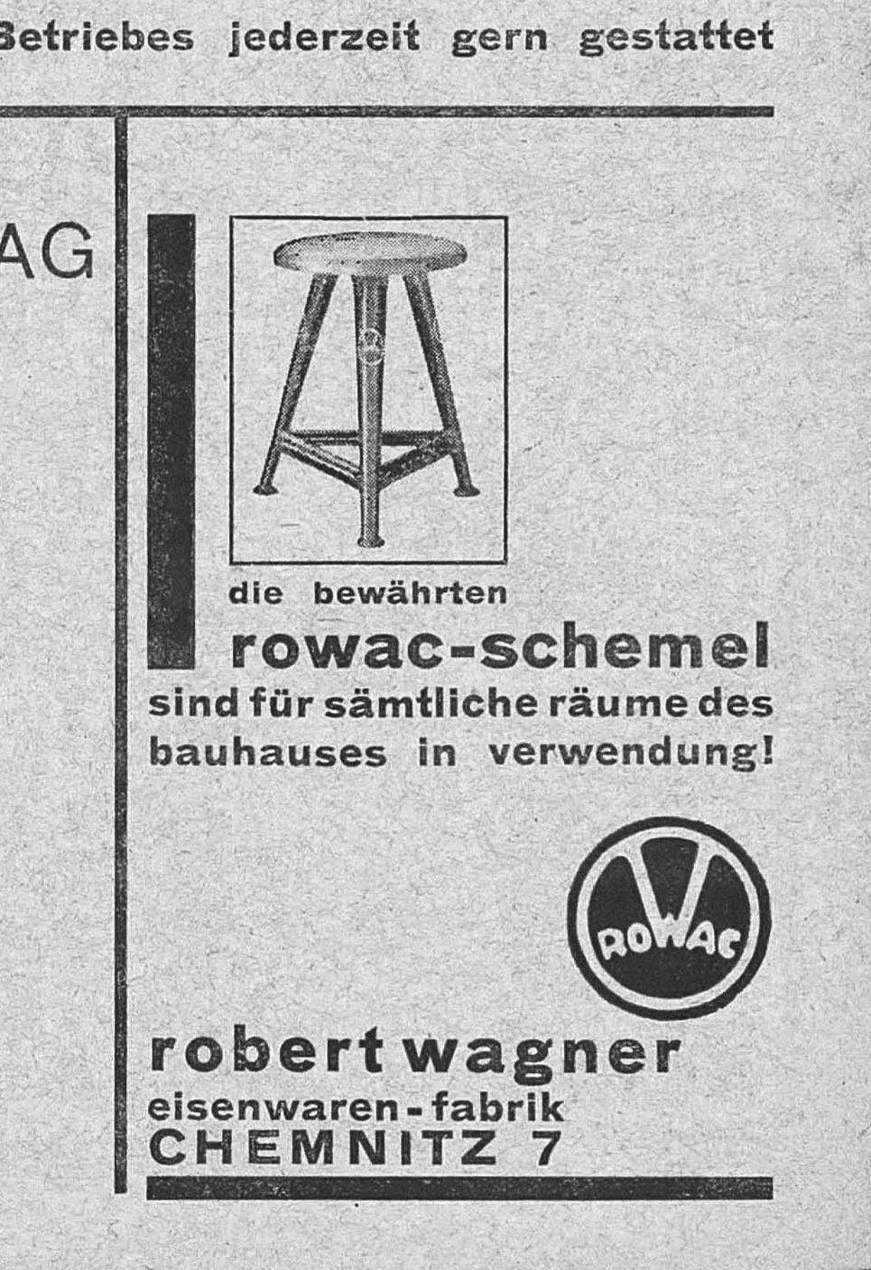 Schwarz-Weiß-Anzeige von Rowac Schemel, Modell I, 50 cm Hocker, ein Bauhaus-Designklassiker.