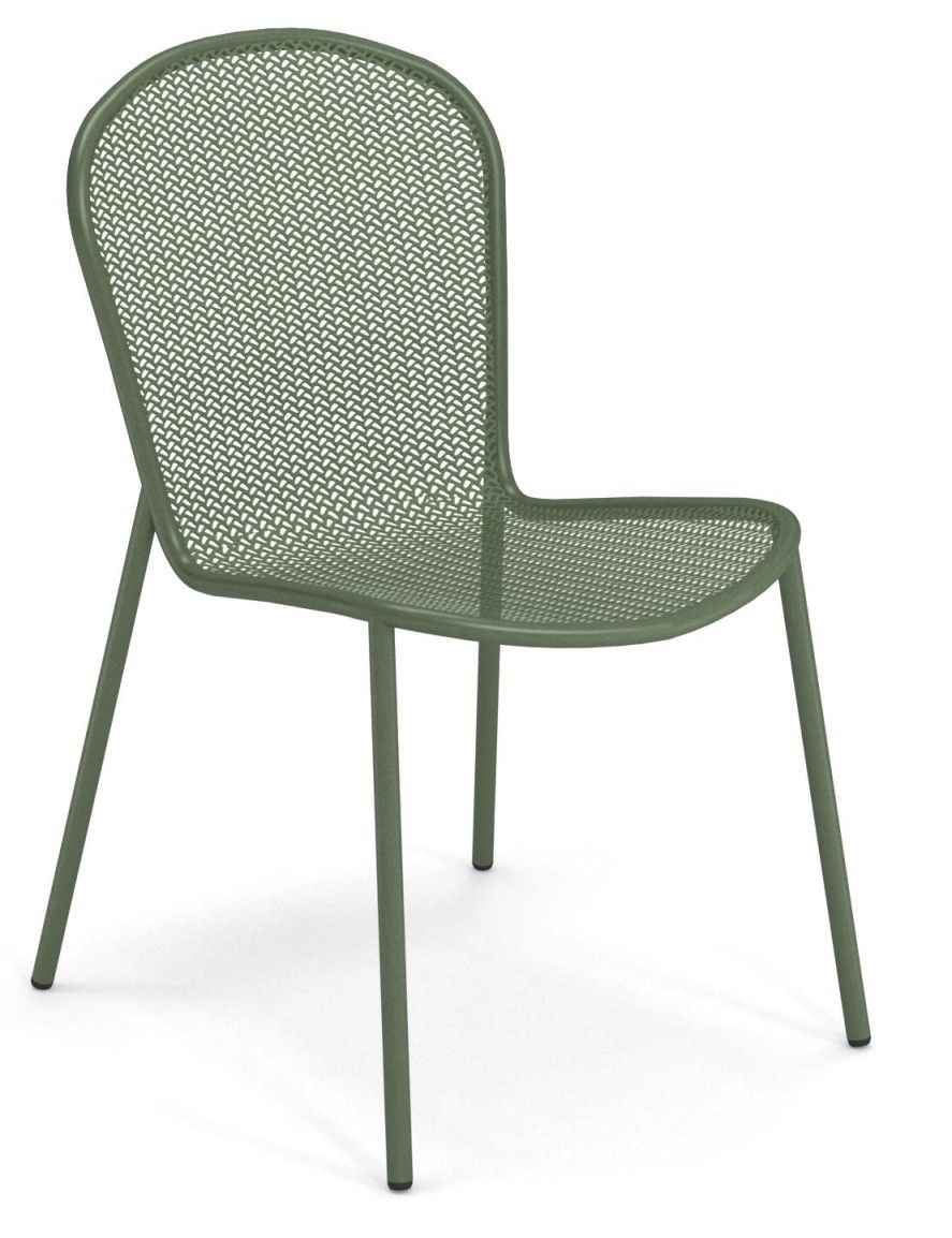 Grüner Ronda X Stuhl von Emu für den Außenbereich, Metallstuhl mit filigranem Design.