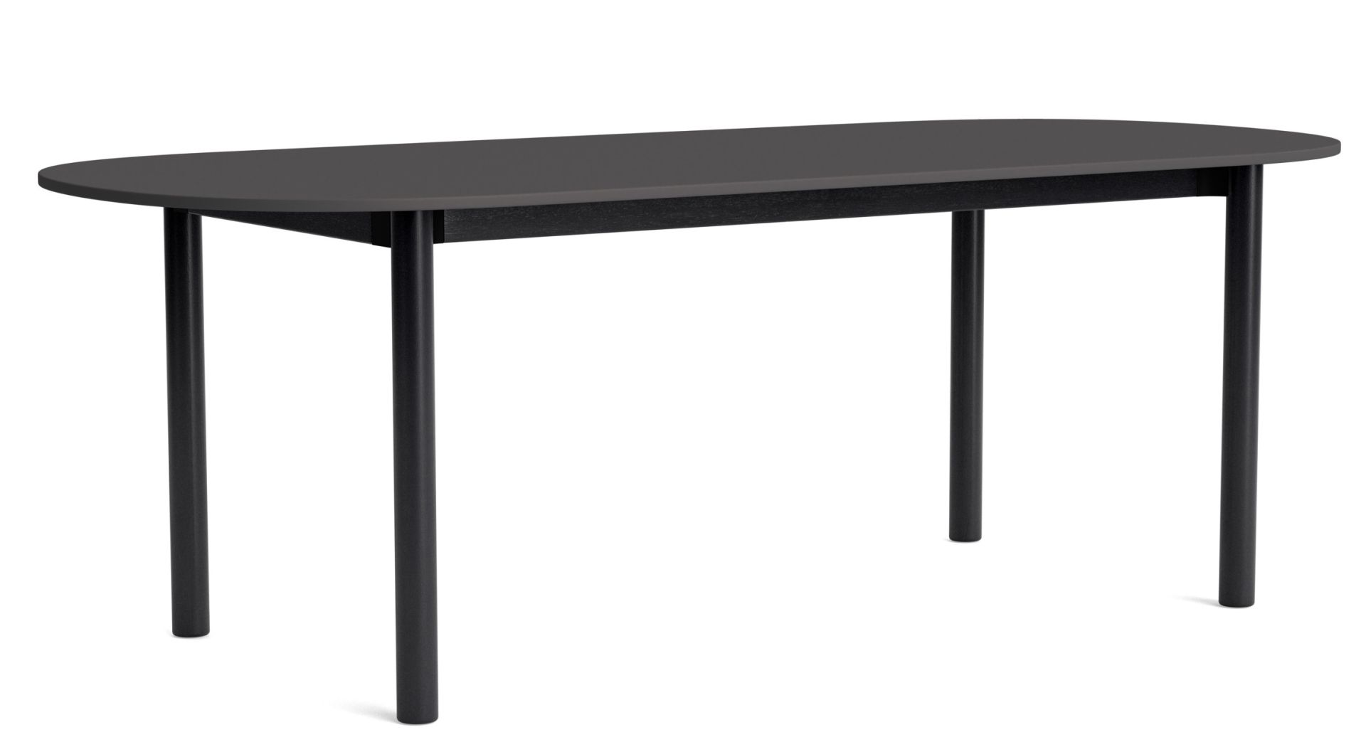 Annex Table Oblong Esstisch von Hay, oval, anthrazitfarbene Tischplatte und schwarzes Gestell, moderne Möbel.