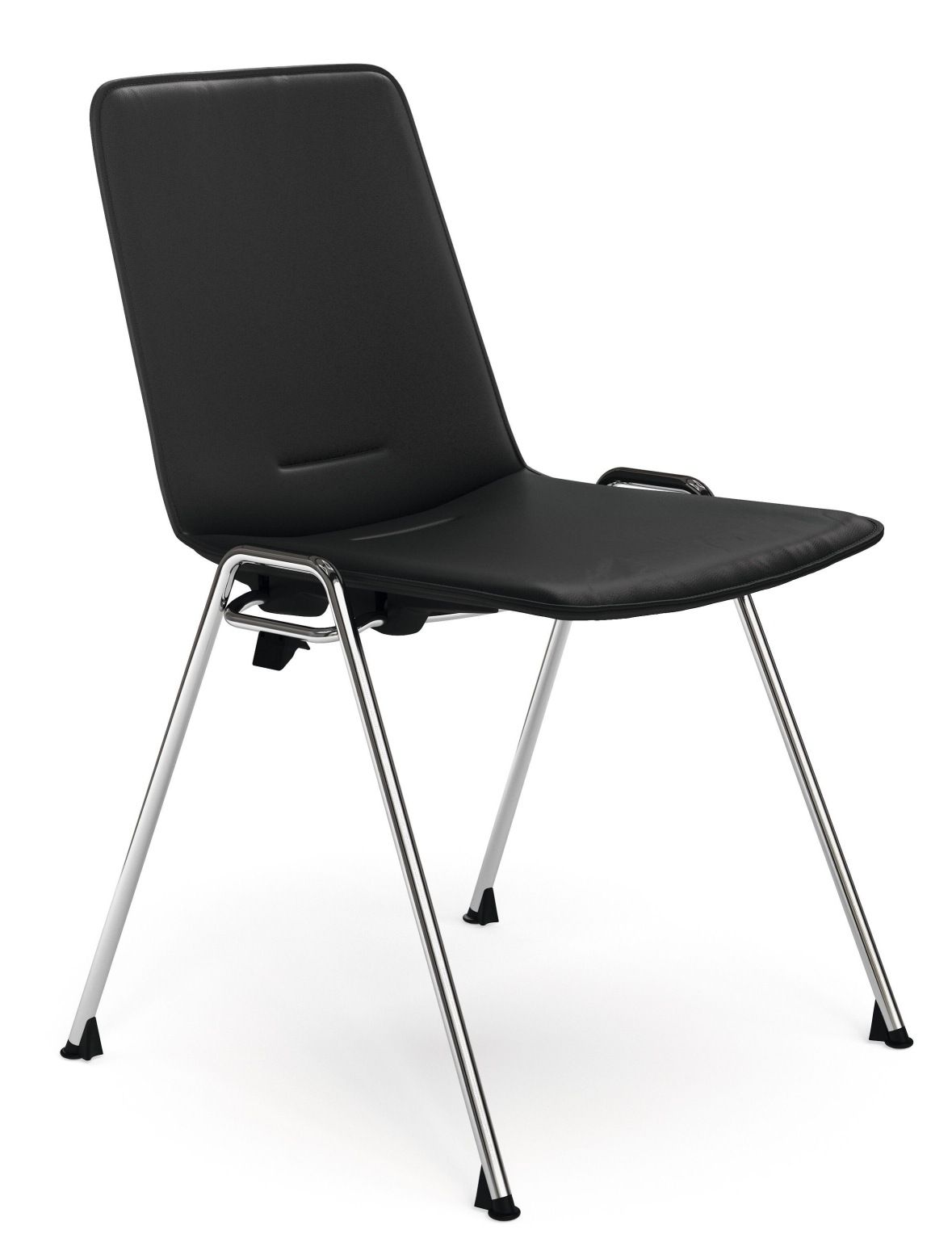 Schwarzer 1650 Yunity Chair Stuhl von Walter Knoll mit verchromtem Gestell und Lederbezug.
