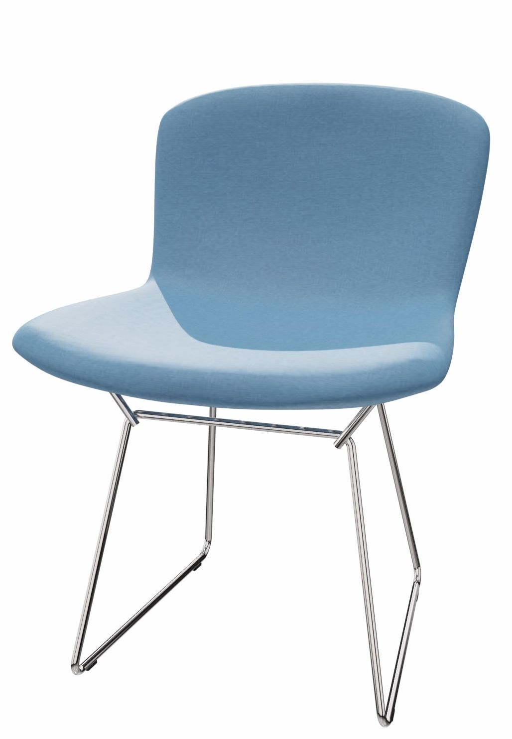 Bertoia Stuhl mit Vollpolsterung in Blau und verchromtem Drahtgestell, moderner Designklassiker.