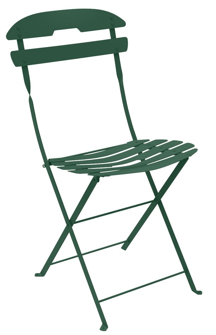 Fermob La Môme Klappstuhl für den Garten, aus Metall in Waldgrün, freigestellt.