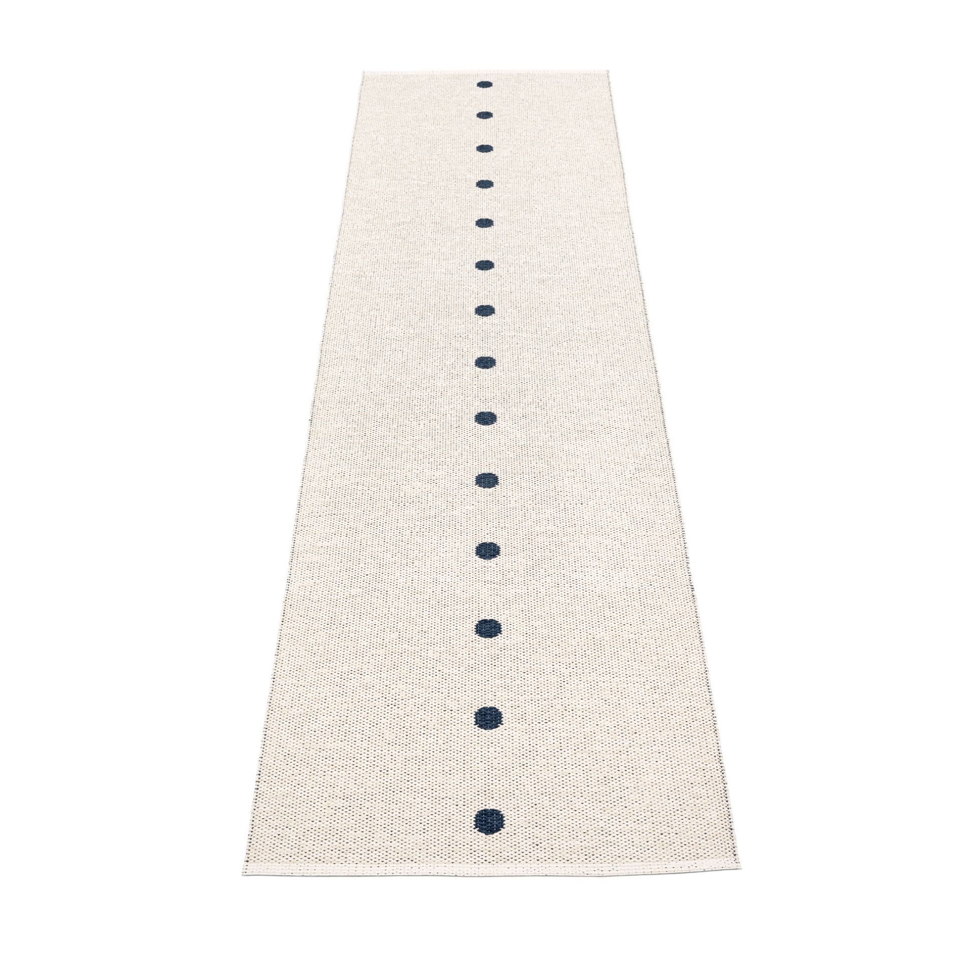 Pappelina Peg Kunststoffteppich 70x280 cm, creme mit blauen Punkten, für Innen und Außen.