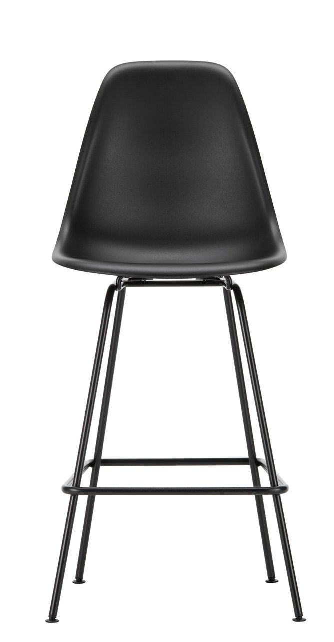 Schwarzer Eames Plastic Bar Stool von Vitra, ein moderner Hocker mit Kunststoffschale und Metallgestell.