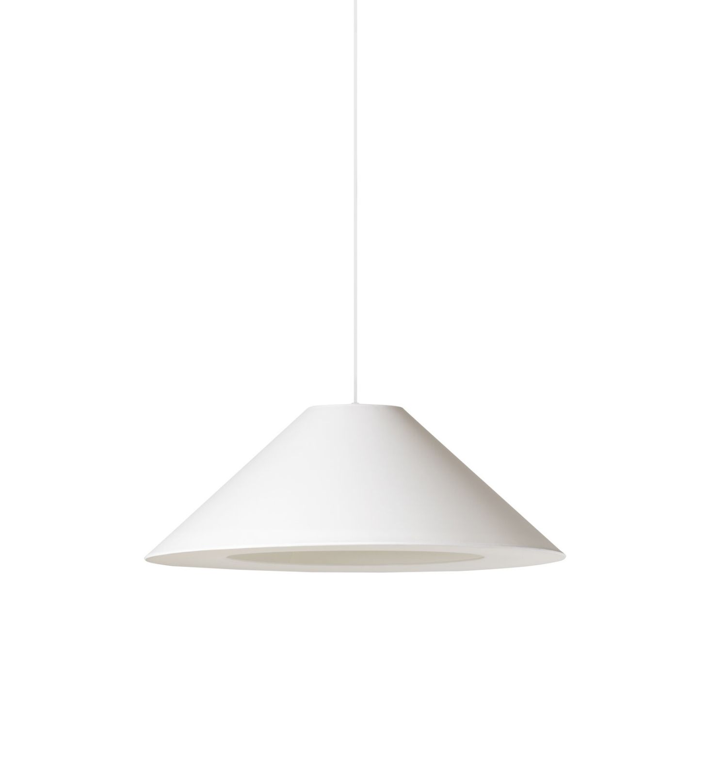 Weiße Sísísí Pendelleuchte von Santa & Cole, konisch geformt, modernes Design für Wohnraum und Büro.