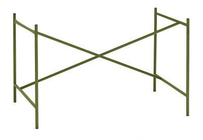 Olivgrünes Eiermann Tischgestell mit mittigen Kreuzstreben, ideal für moderne Büros und Arbeitszimmer.