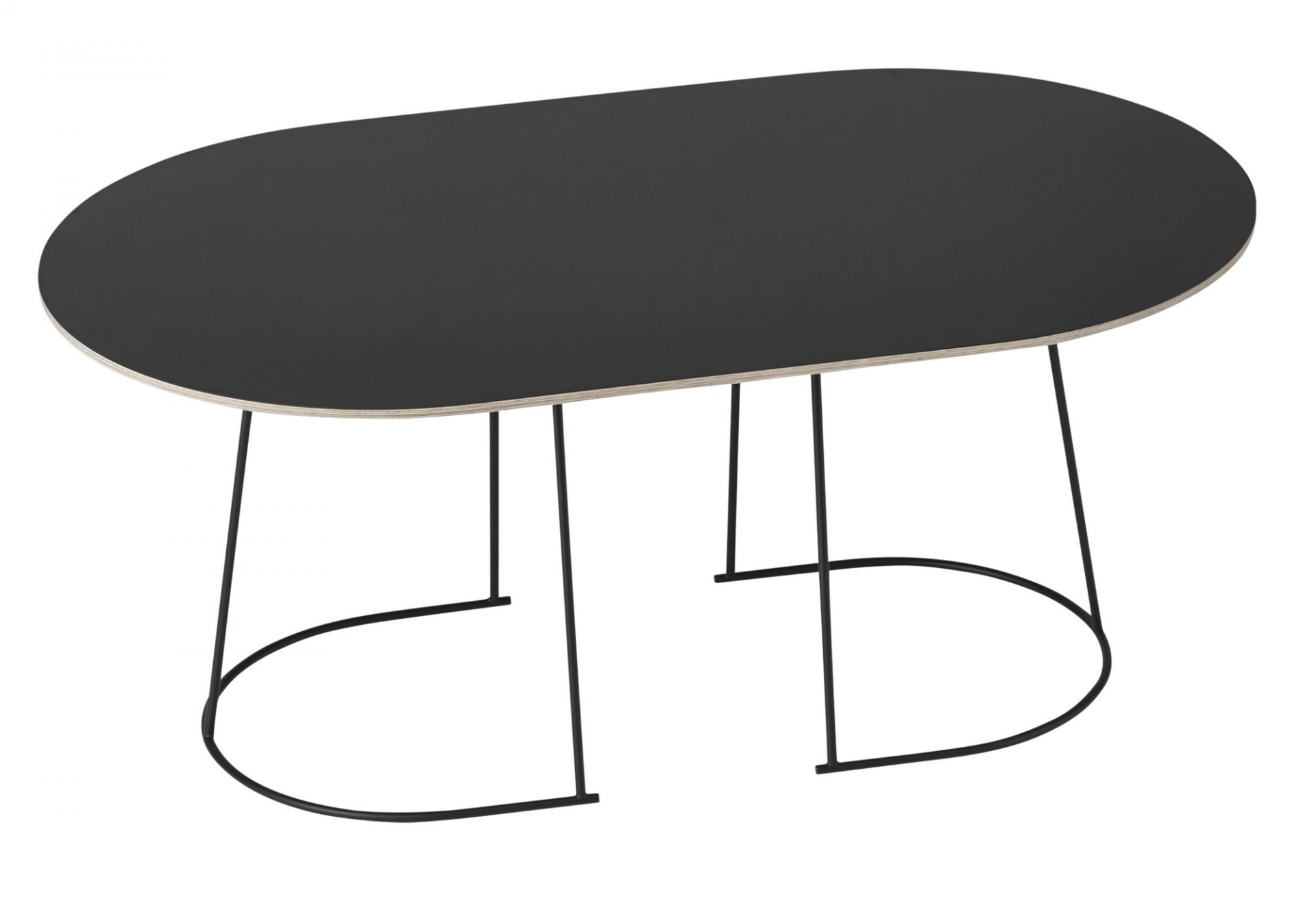 Schwarzer Airy Coffee Table von Muuto mit ovaler Tischplatte und filigranem Metallgestell.