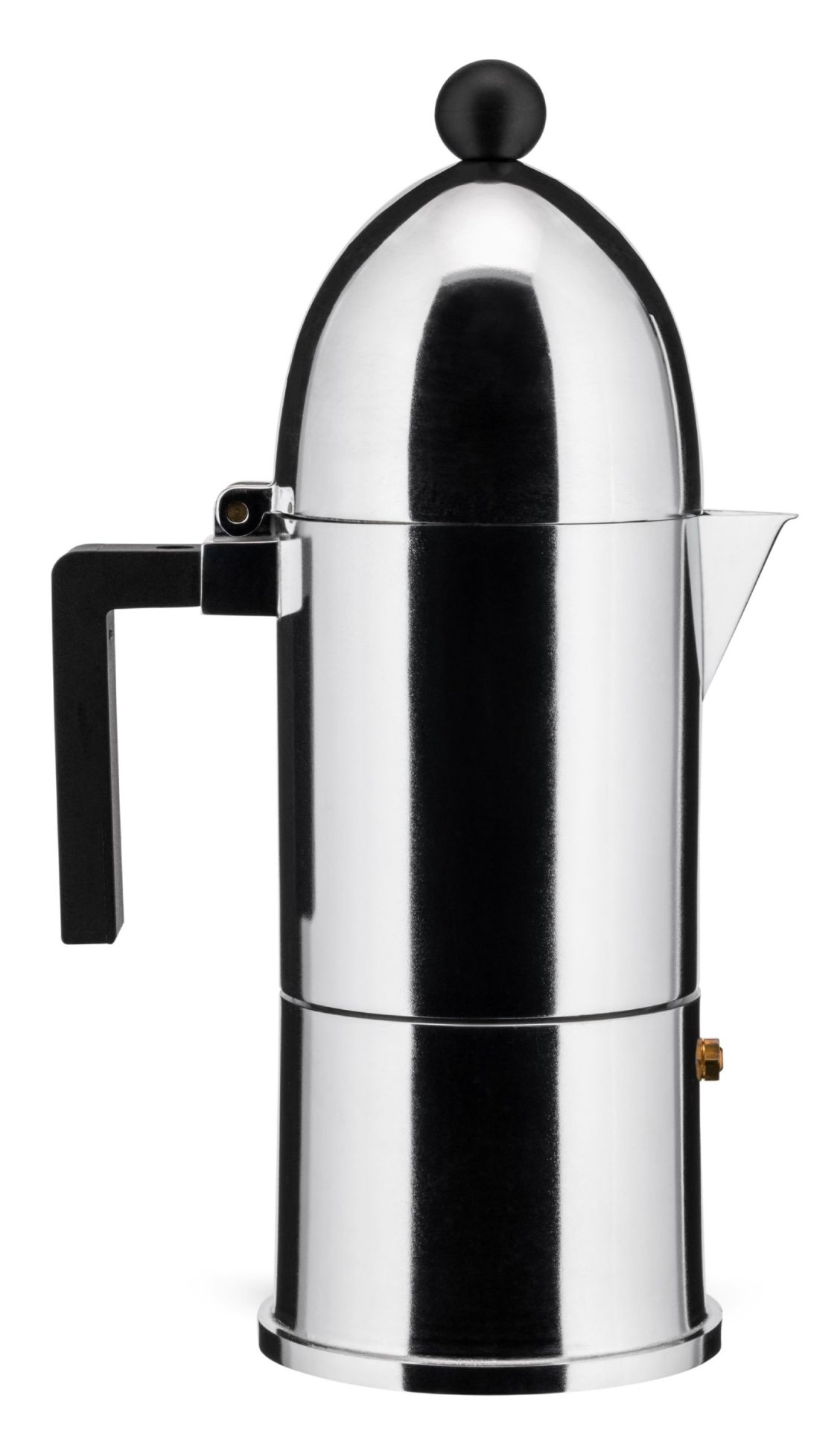 Alessi La Cupola Espressokocher aus Aluminium, mit schwarzem Griff und Knauf, für italienischen Kaffee.