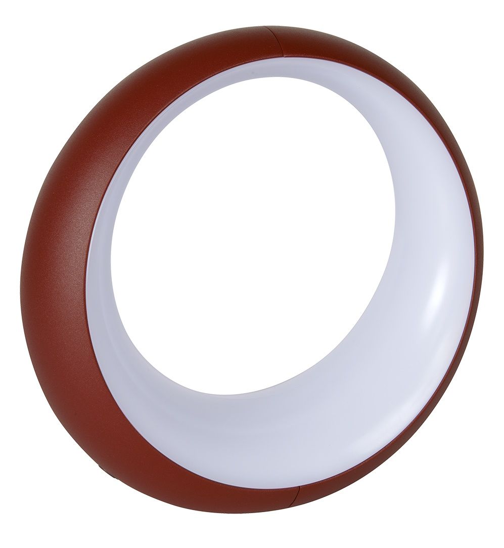Hoopik Tischleuchte von Fermob in roter Ringform mit weißem Licht, moderne Innenleuchte für Nachttisch oder Schreibtisch.