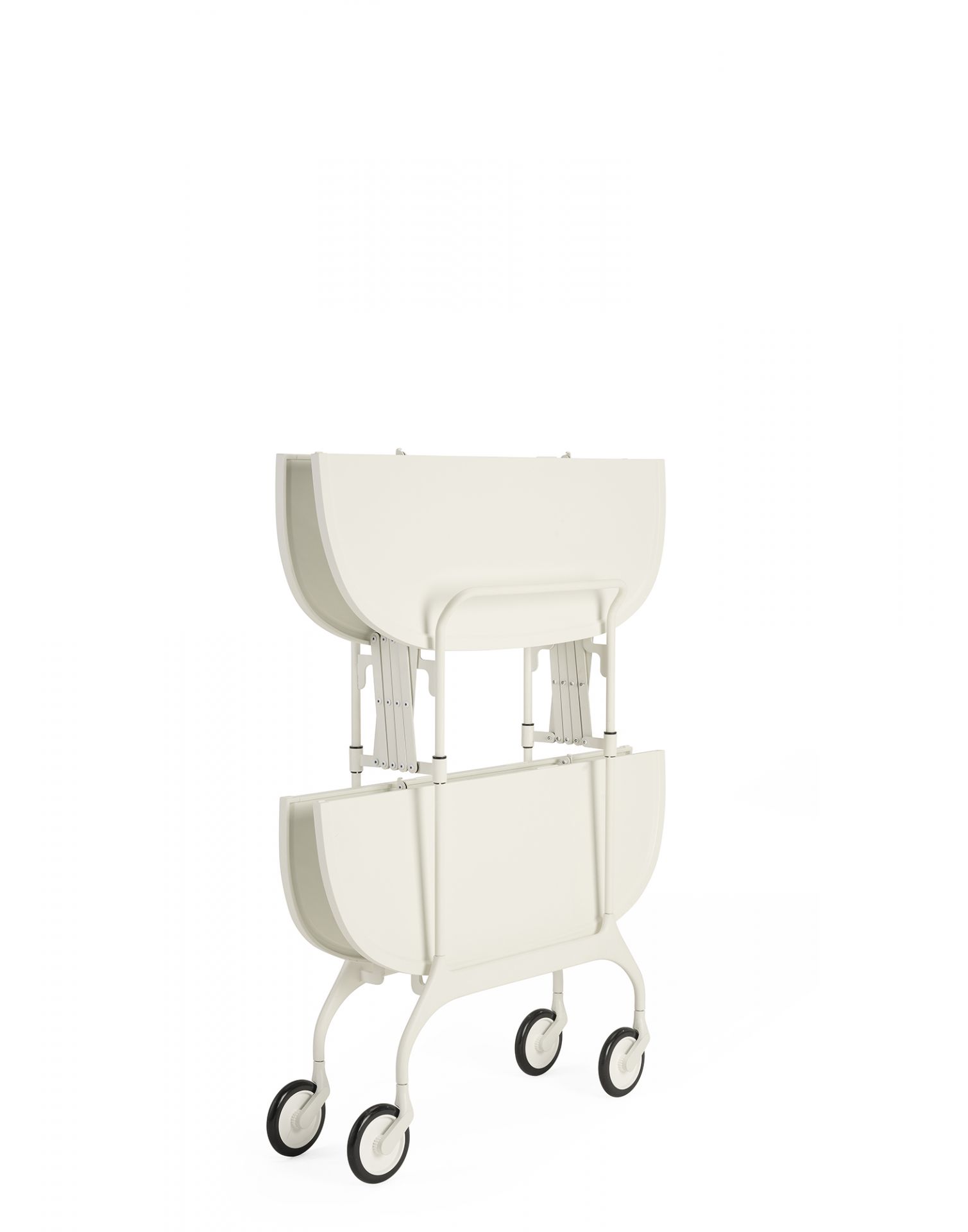 Gastone Servierwagen von Kartell, matt, zusammengeklappt. Praktischer, klappbarer Küchenwagen mit Rollen für den flexiblen Einsatz.