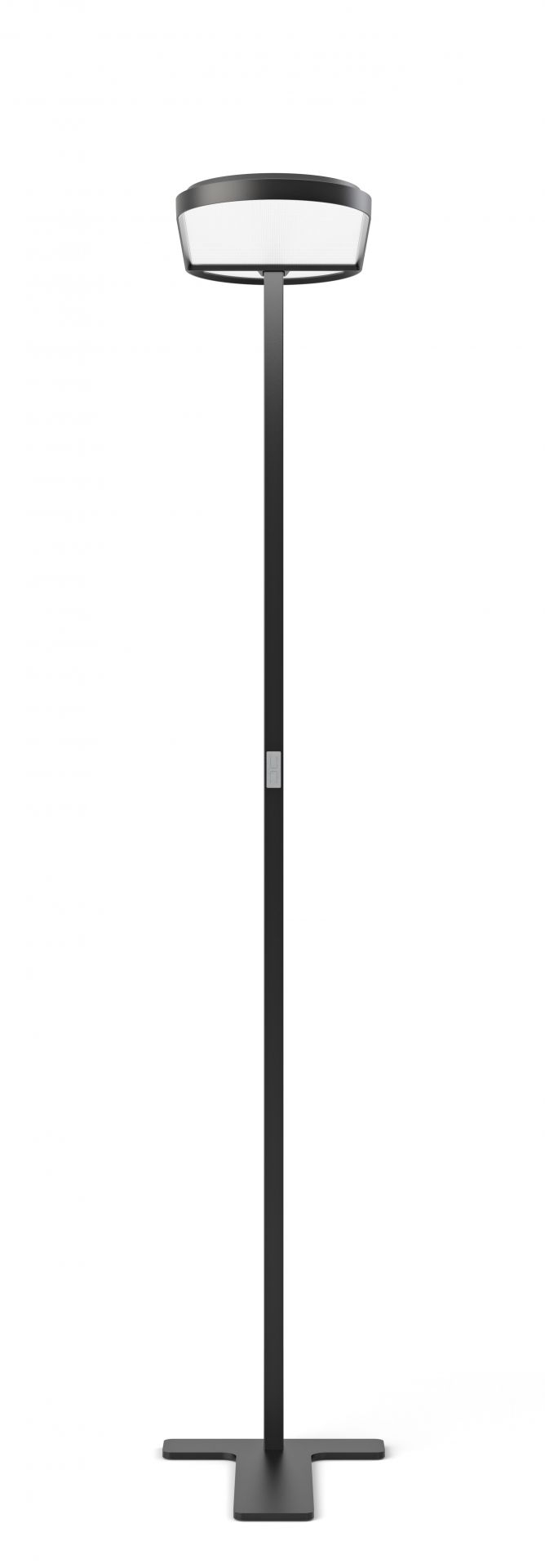 Schwarze Kido Stehleuchte mit T-Fuß von Belux, modernes Design für Wohnzimmer und Büro.