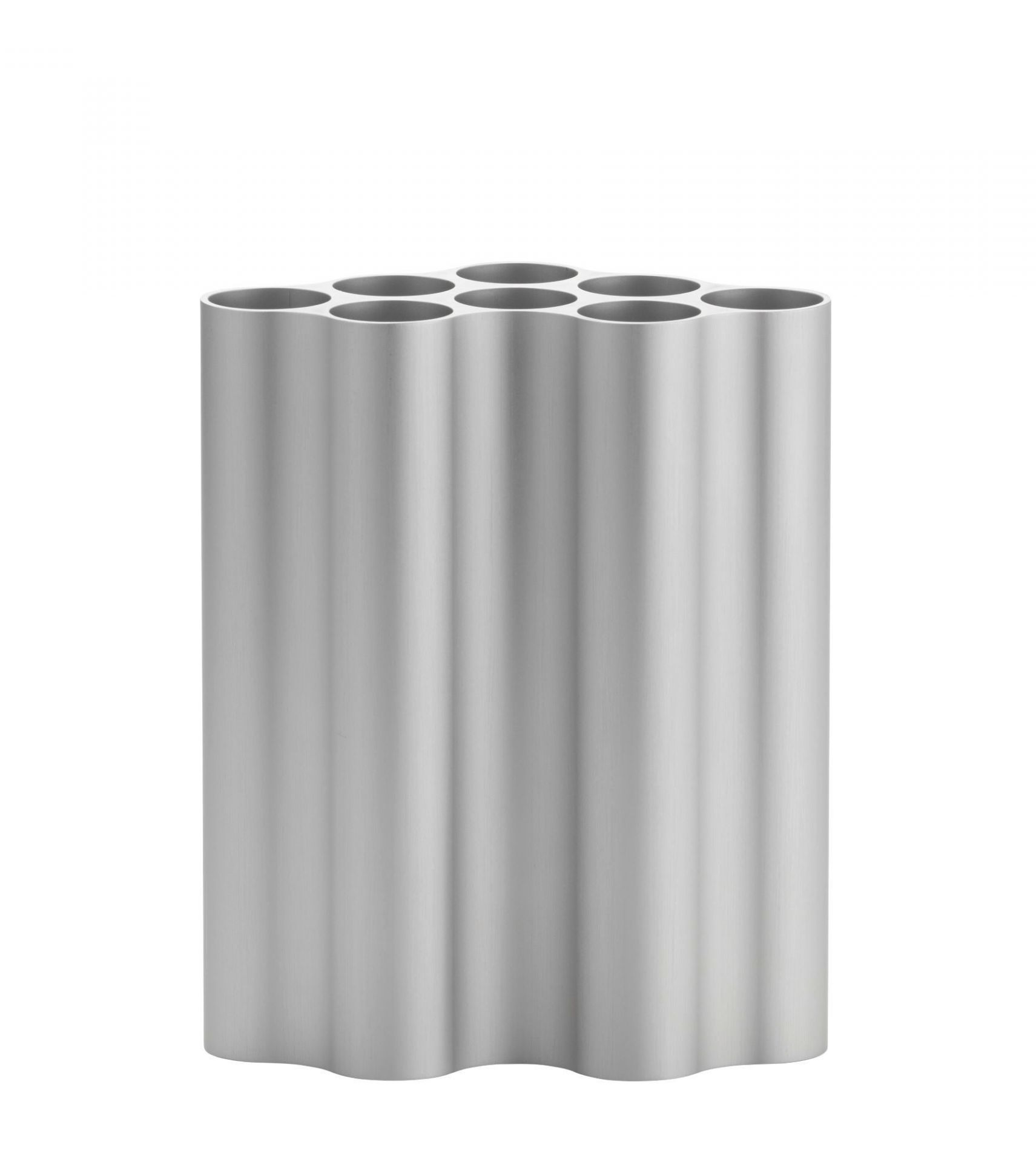 Silberne Nuage Vase mit wellenförmigem Design und mehreren Öffnungen für Blumen.