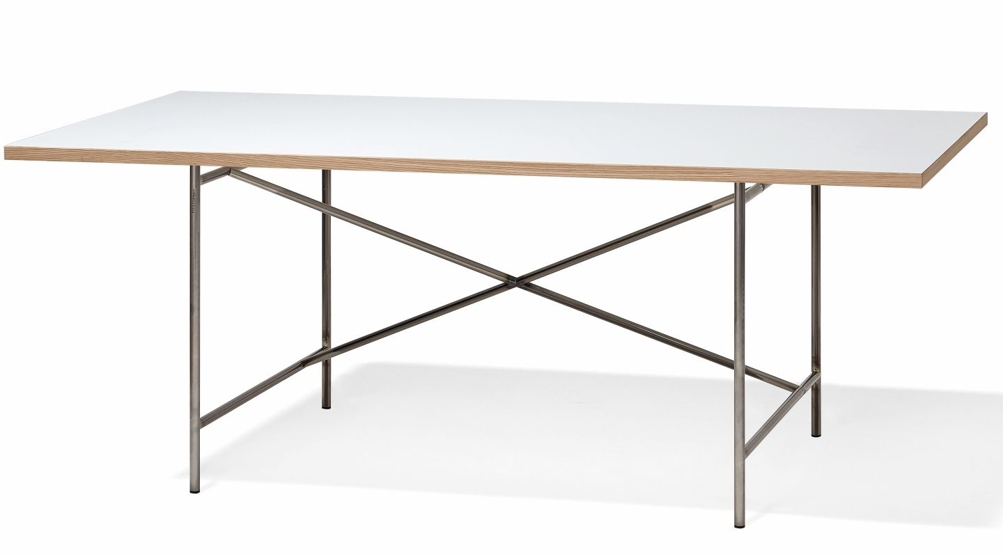 Eiermann Tisch mit weißer Tischplatte und Stahlgestell, Designklassiker von Richard Lampert für Büro und Wohnen.