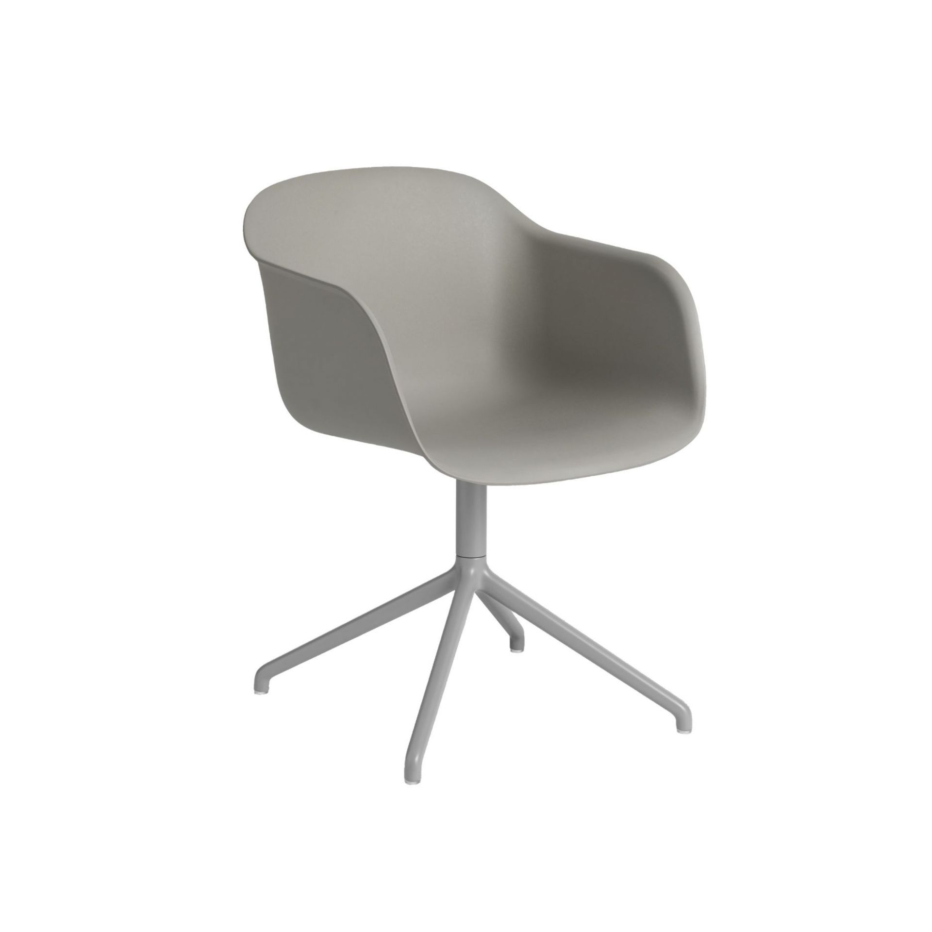 Grauer Fiber Armchair von Muuto mit Drehfuß, moderner skandinavischer Design Stuhl für Wohnzimmer und Büro.