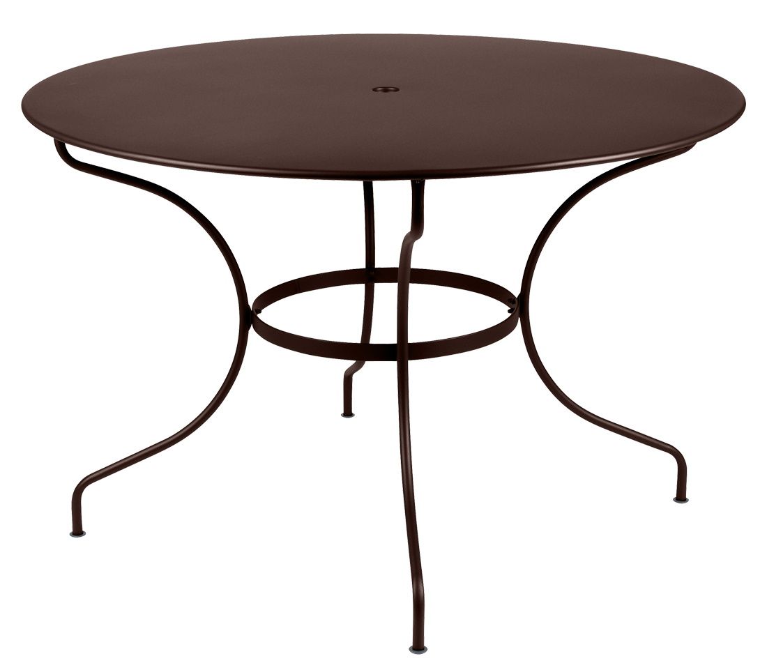 Opéra+ Gartentisch von Fermob, runder Metalltisch in Braun für den Außenbereich, ideal für Terrasse und Garten.