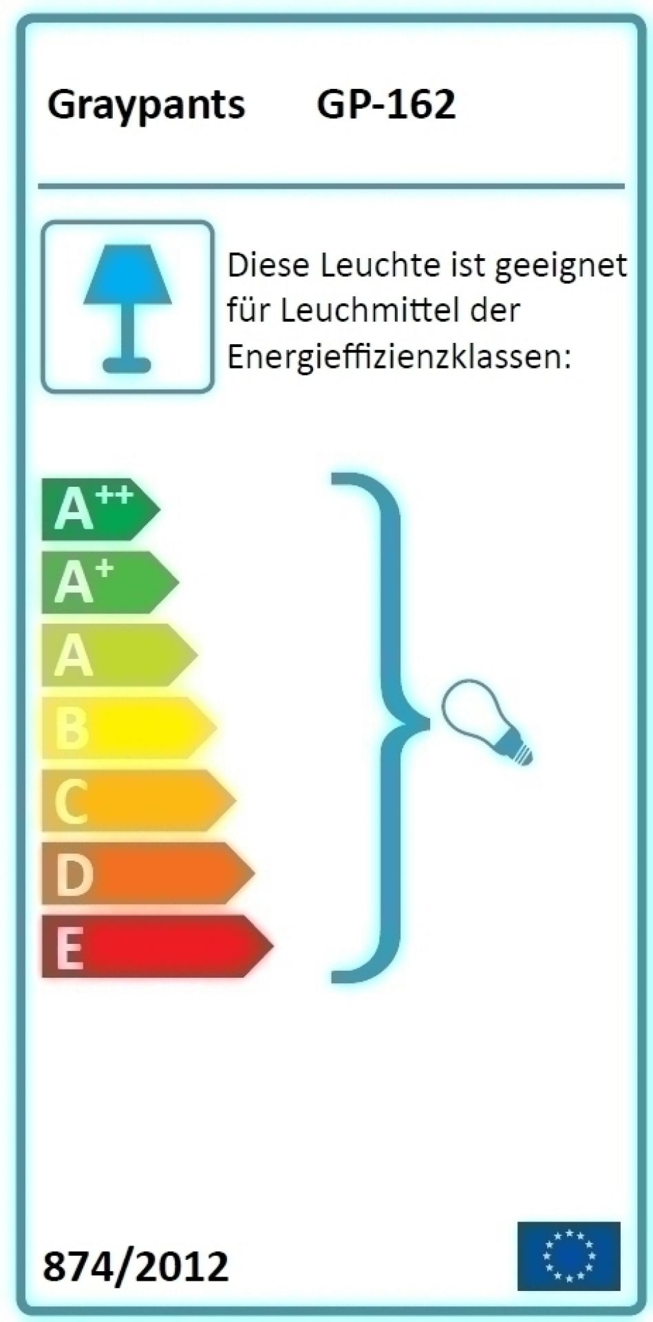 Energieeffizienzlabel der Graypants Moon14 Scraplights Hängeleuchte. Informationen zu Energieklassen für Lampen und Leuchten.
