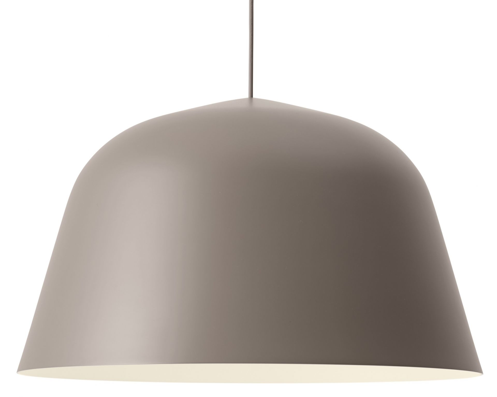 Nahaufnahme der grauen Ambit Pendelleuchte von Muuto, modernes Design für Wohnraumbeleuchtung.