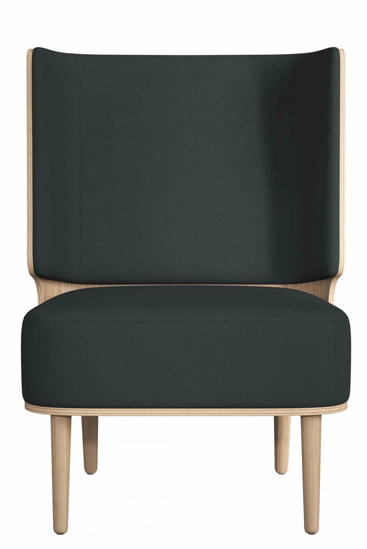 Serena Lounge Chair Sessel in Phantom Grau mit Eiche Natur Gestell, Frontansicht.