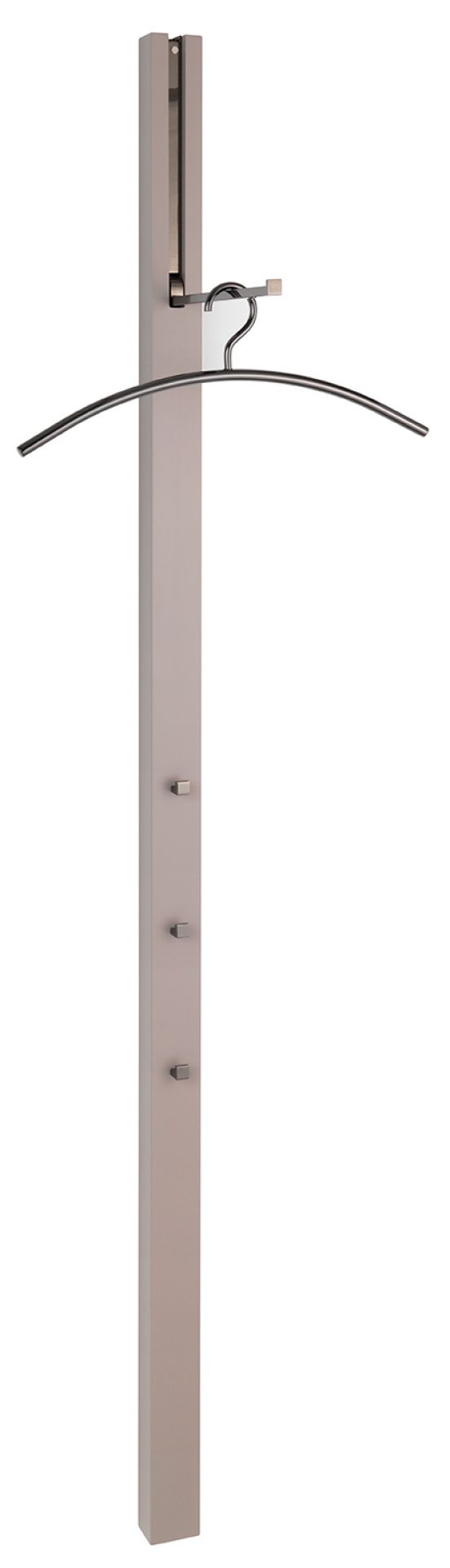 Line Garderobenelement von Schönbuch: Freistehende Garderobe mit Kleiderbügel und Haken in Taupe.