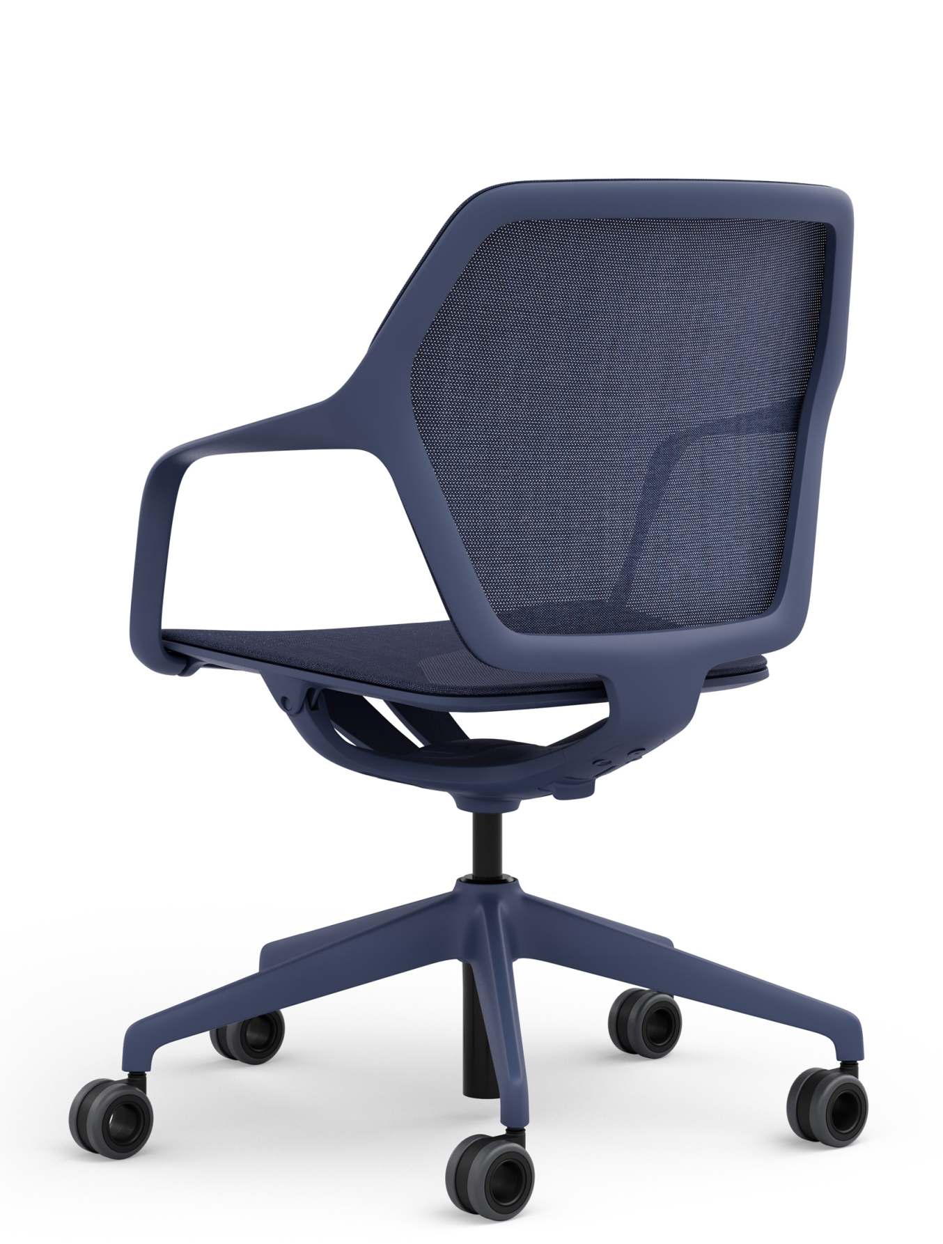 Blauer Ray Work Bürodrehstuhl von Brunner mit Armlehnen und Netzrückenlehne, ergonomisch und modern.