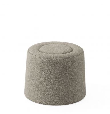 Beiger Praline Hocker von Woud, Ø52cm, gepolstert und ideal als Sitzhocker oder Fußhocker.