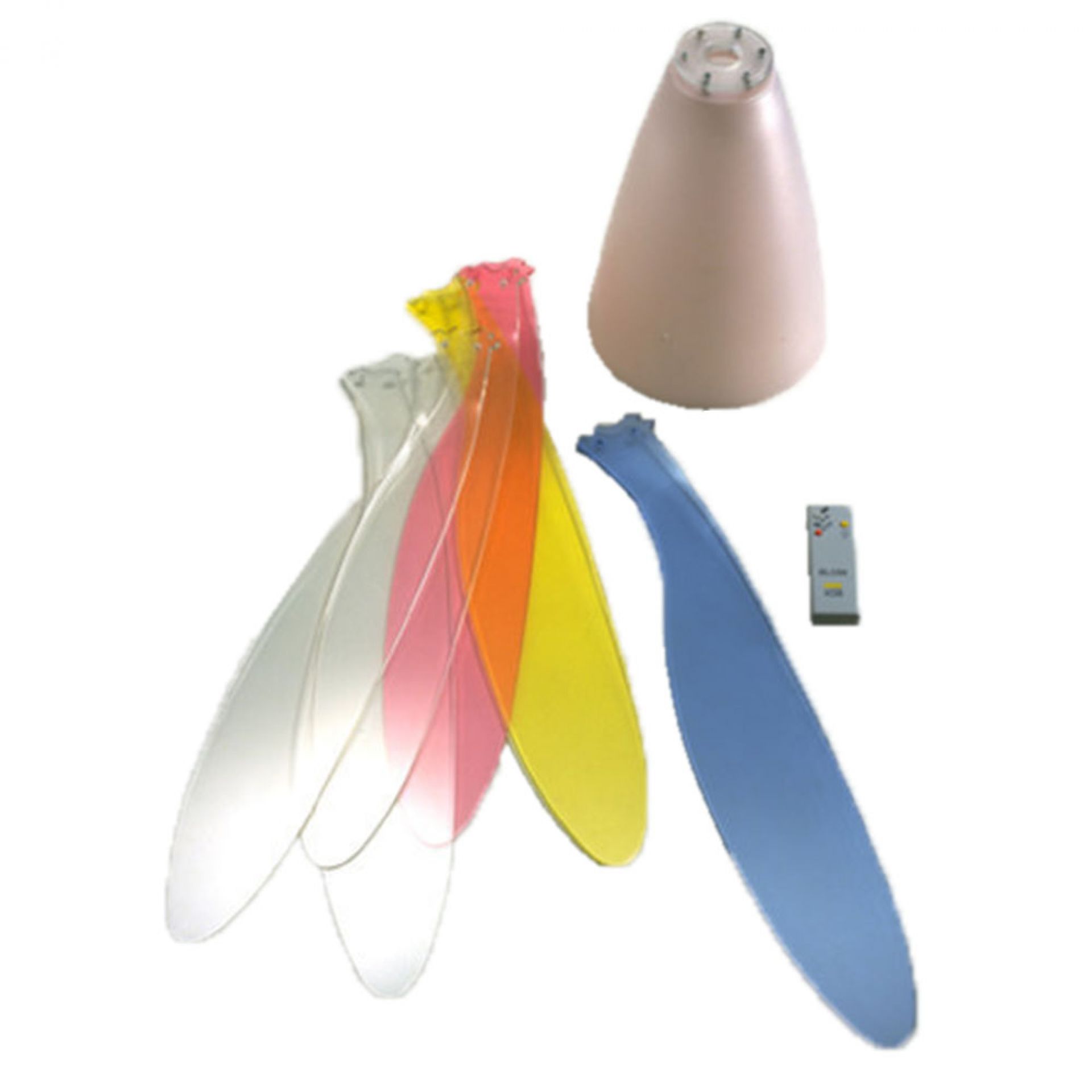 D28 Blow Flügelset für Luceplan Deckenleuchte und Ventilator, farbige Rotorblätter und Fernbedienung.