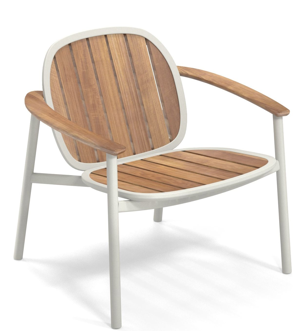 Twins Lounge Chair von Emu, Outdoor Armlehnstuhl mit Holzlatten in Sitzfläche und Rückenlehne.
