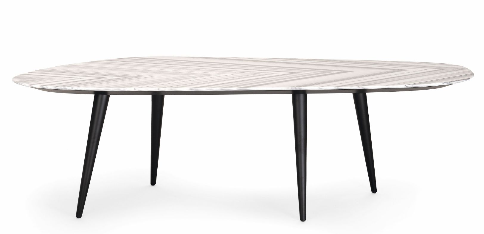 Zanotta Esstisch mit Tweed Marble Platte und schwarzen Beinen, modernes Design für Esszimmer.