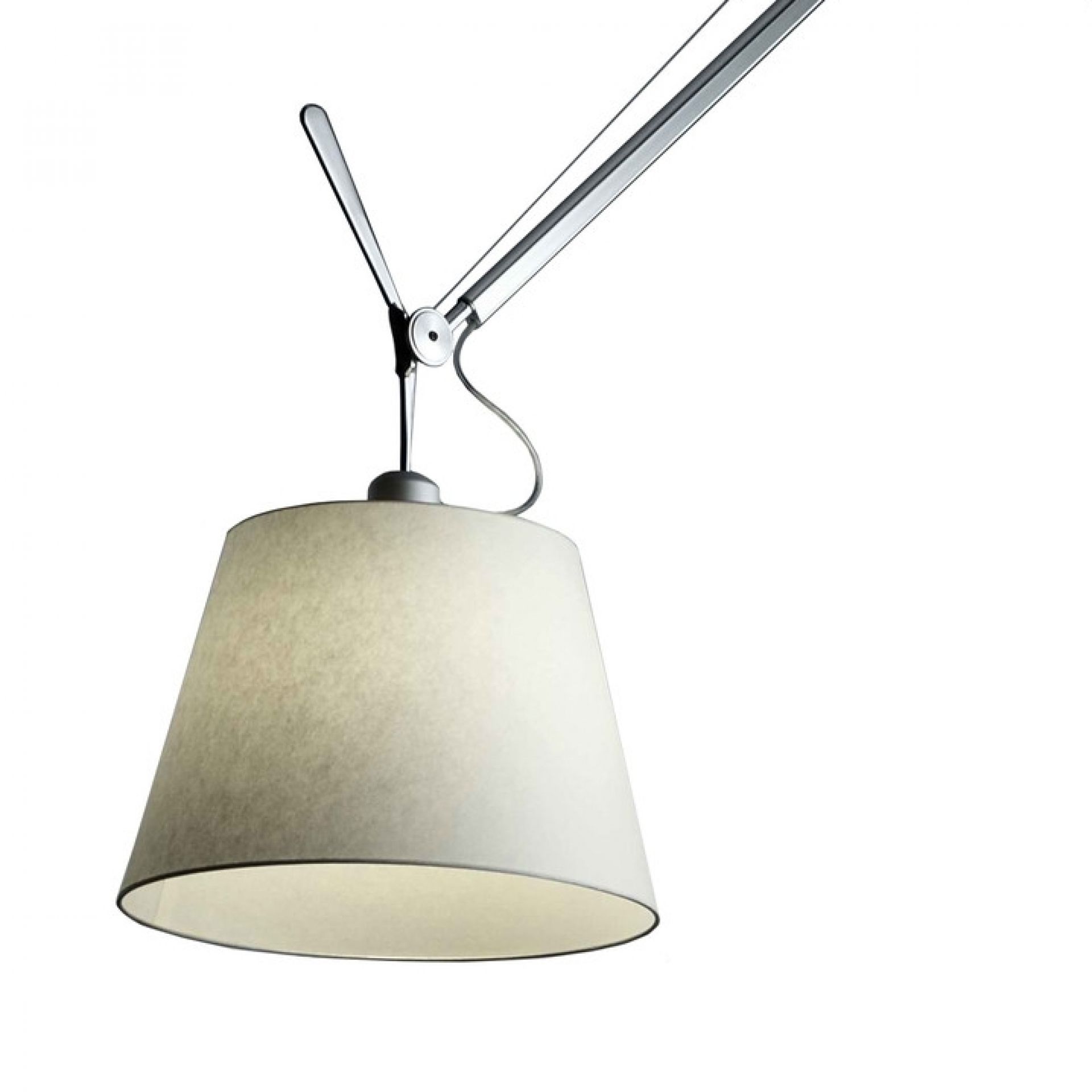Artemide Tolomeo Mega Lampenschirm für Stehleuchte, Stoffschirm in Pergamentweiß mit silberner Halterung.