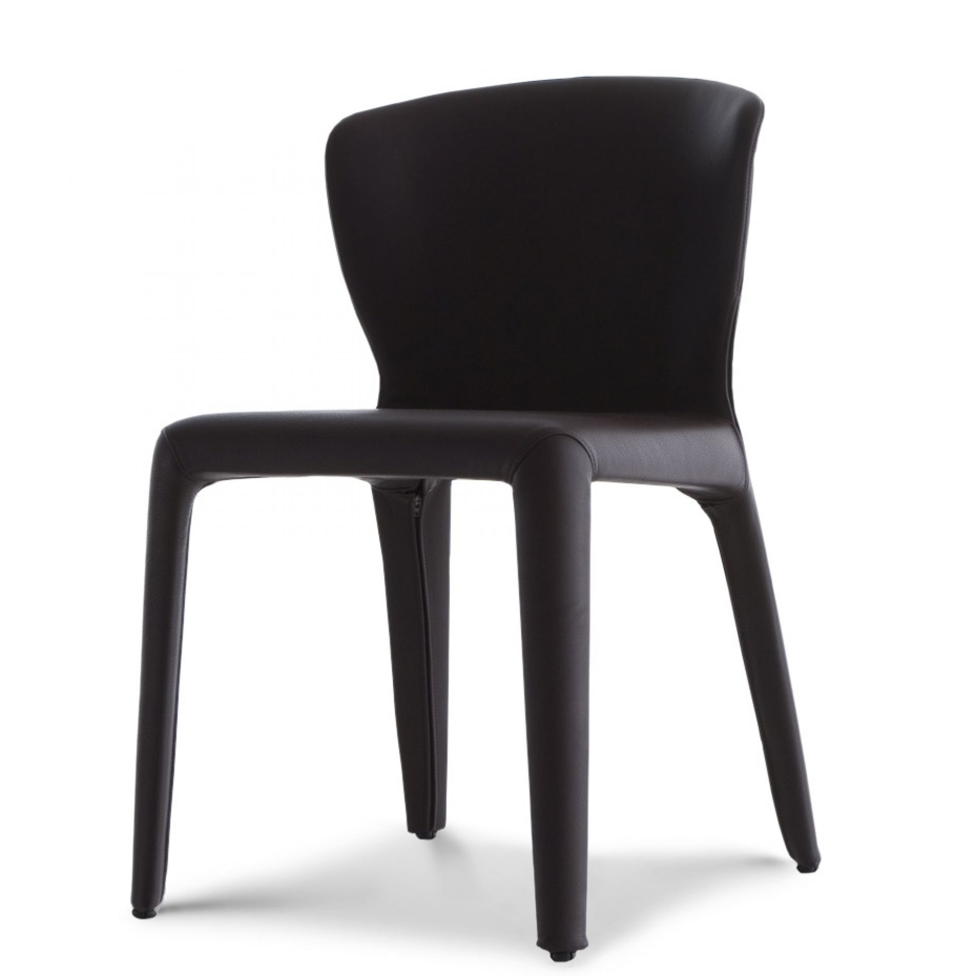 369 Hola Stuhl von Cassina, moderner Designstuhl in dunklem Leder, ideal für Esszimmer und Büro.