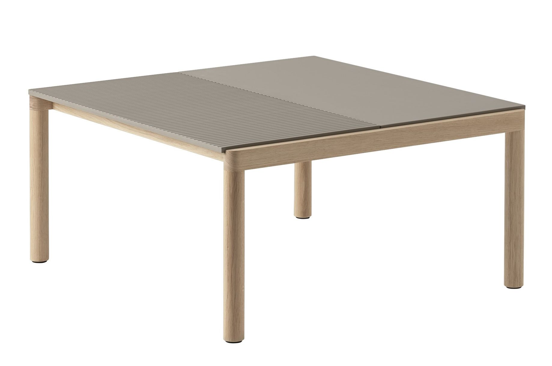 Muuto Couple Coffee Table Couchtisch mit grauer Tischplatte und hellem Holzgestell, modernes Design.