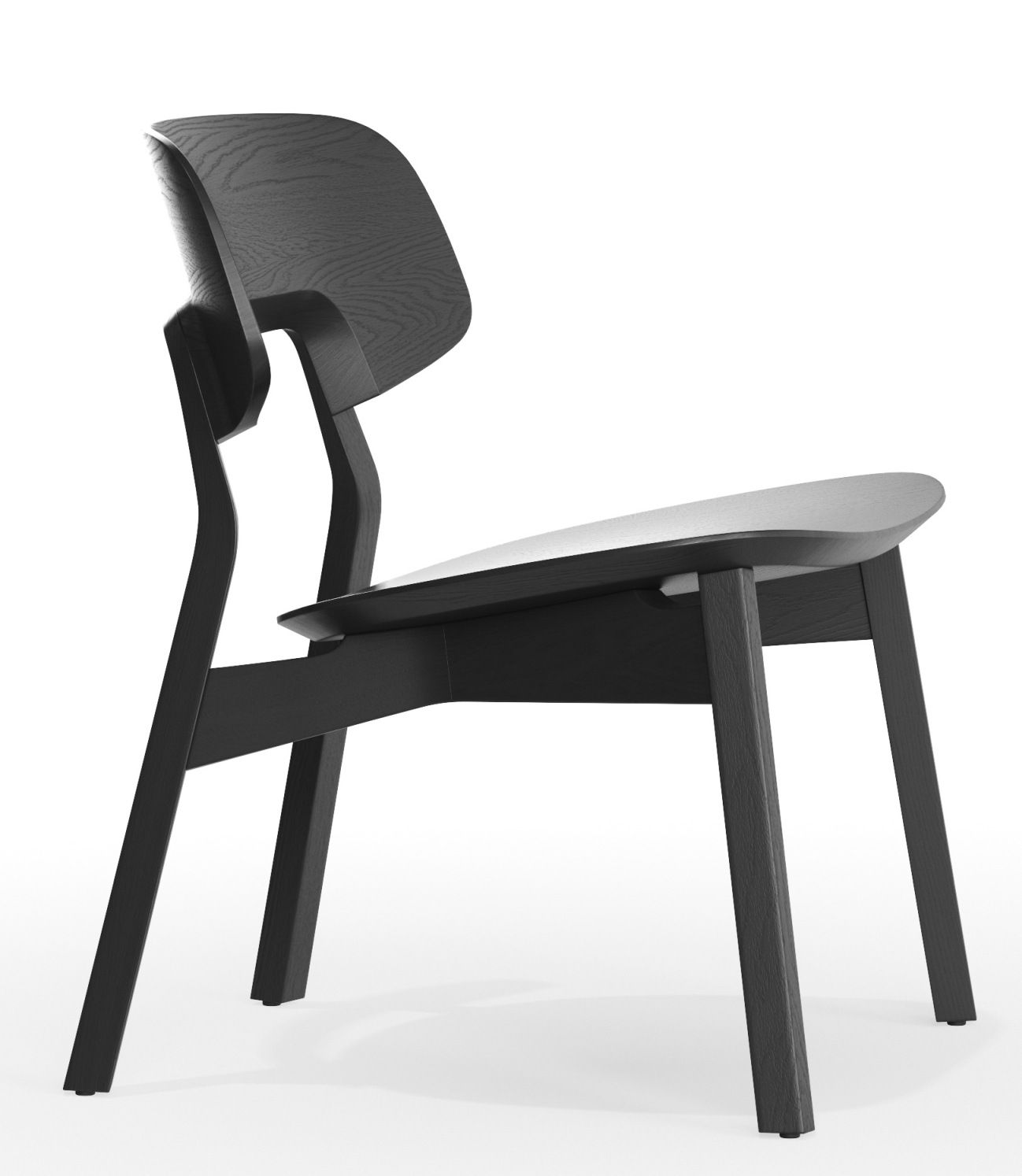 Nonoto Lounge Chair Cocktailsessel Zeitraum, schwarzer Holzstuhl mit geschwungener Rückenlehne und minimalistischem Design.