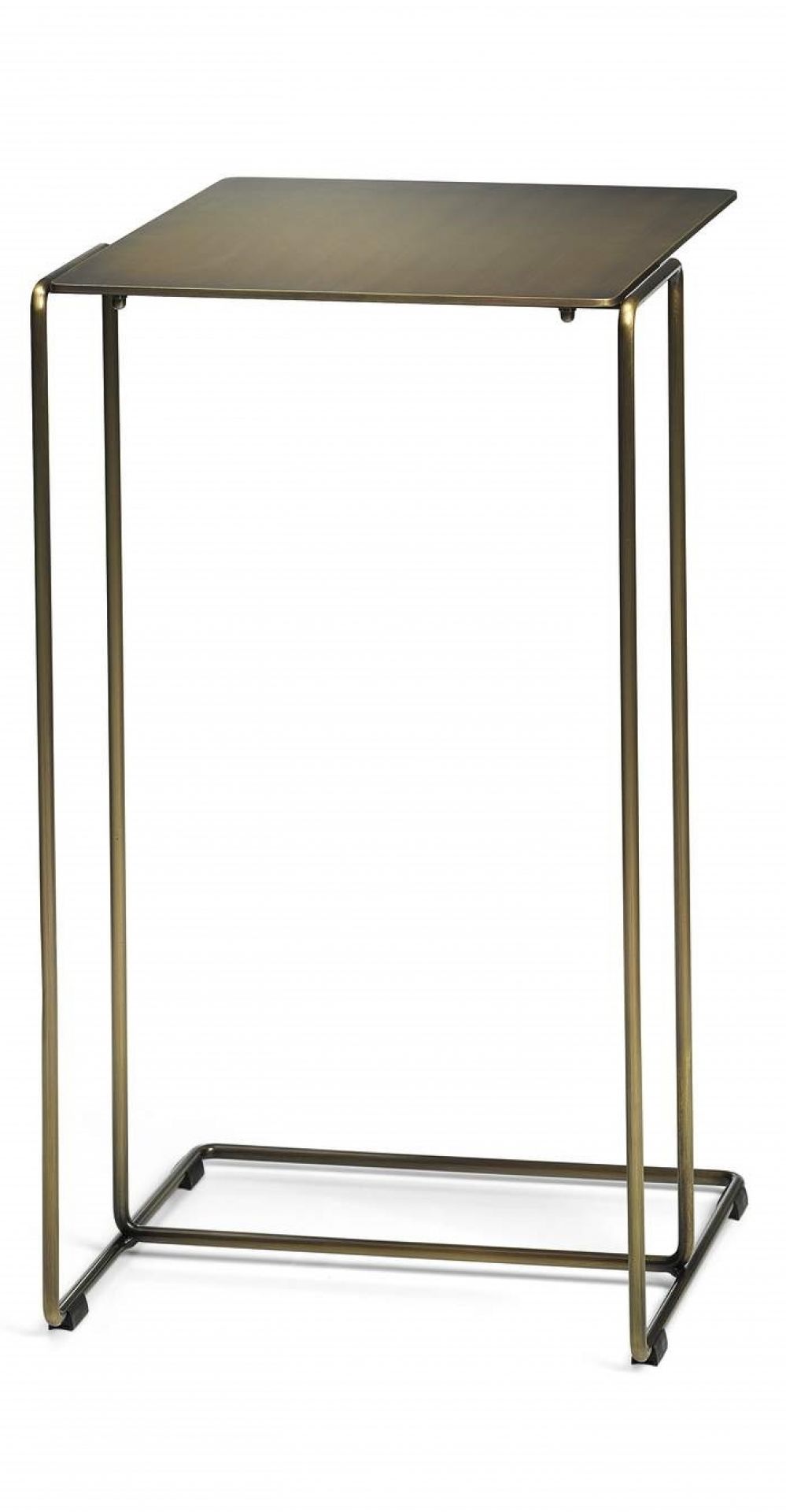 Oki Beistelltisch von Walter Knoll, quadratische Tischplatte und filigranes Metallgestell in Bronzeoptik.