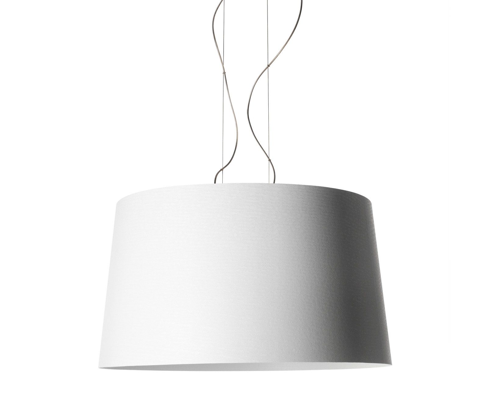 Weiße Twice as Twiggy Pendelleuchte von Foscarini mit kegelförmigem Lampenschirm und filigranen Aufhängungsdrähten.