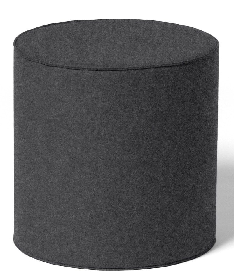 Moderner, zylinderförmiger Hocker in Anthrazit aus Filz, ideal als Sitzhocker oder Beistelltisch.